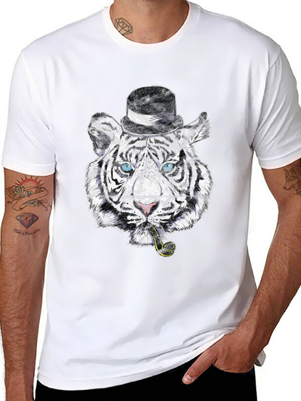 Tiger with Hat & Pipe Black Graphic Tee