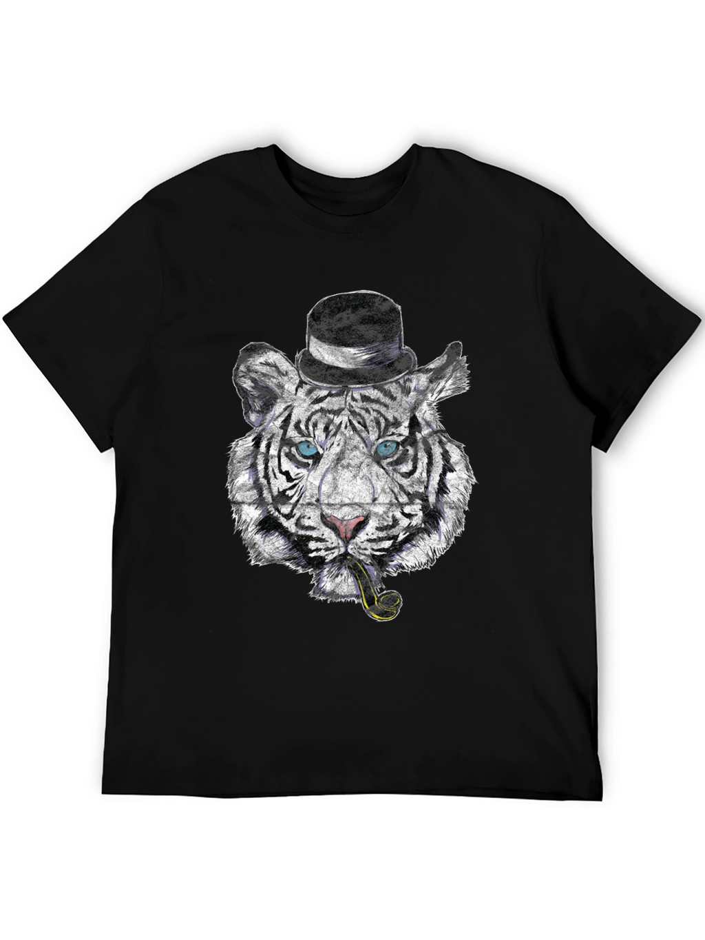 Tiger with Hat & Pipe Black Graphic Tee
