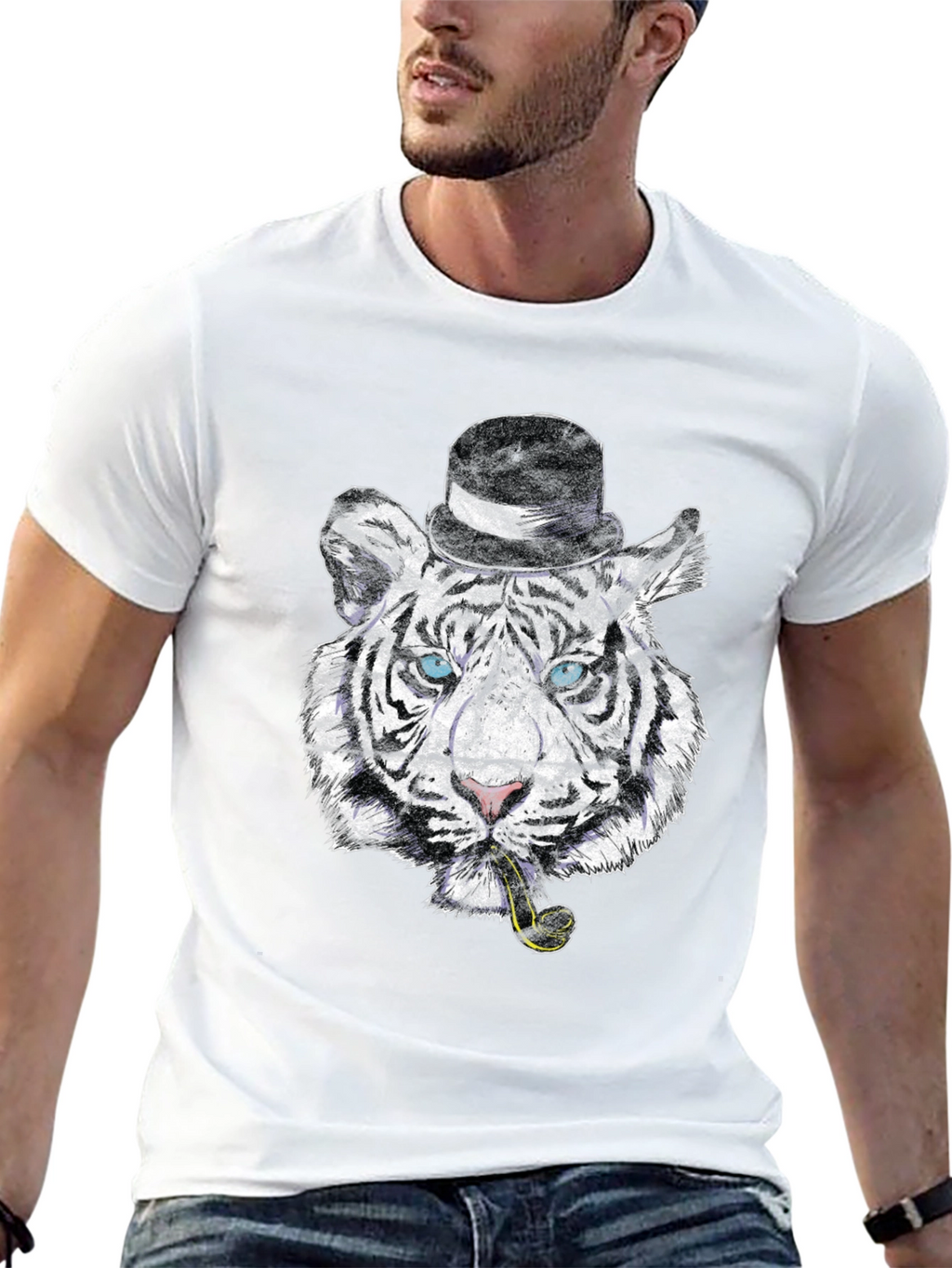 Tiger with Hat & Pipe Black Graphic Tee