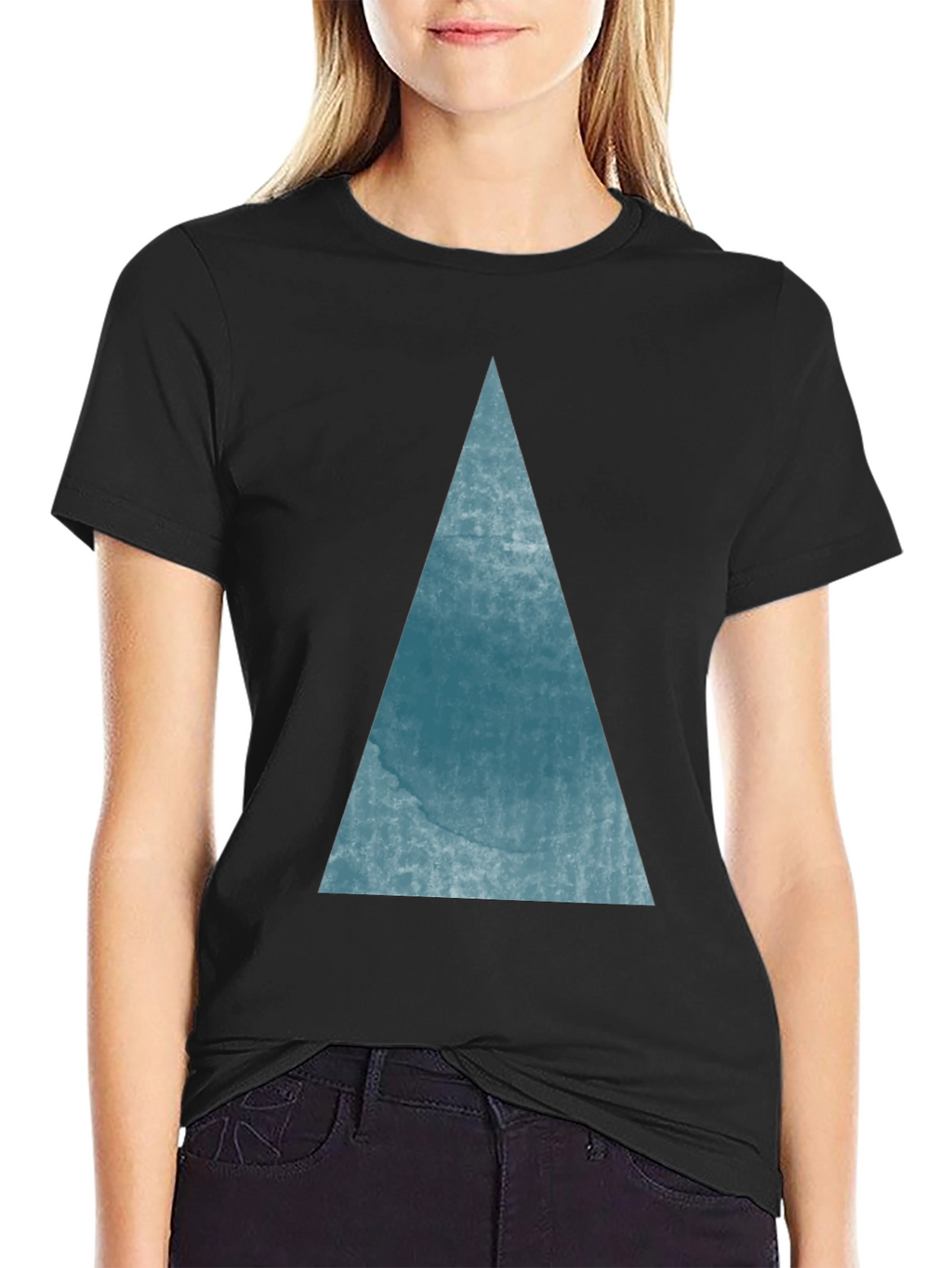 Mens Black T-Shirt with Blue Triangle Graphic