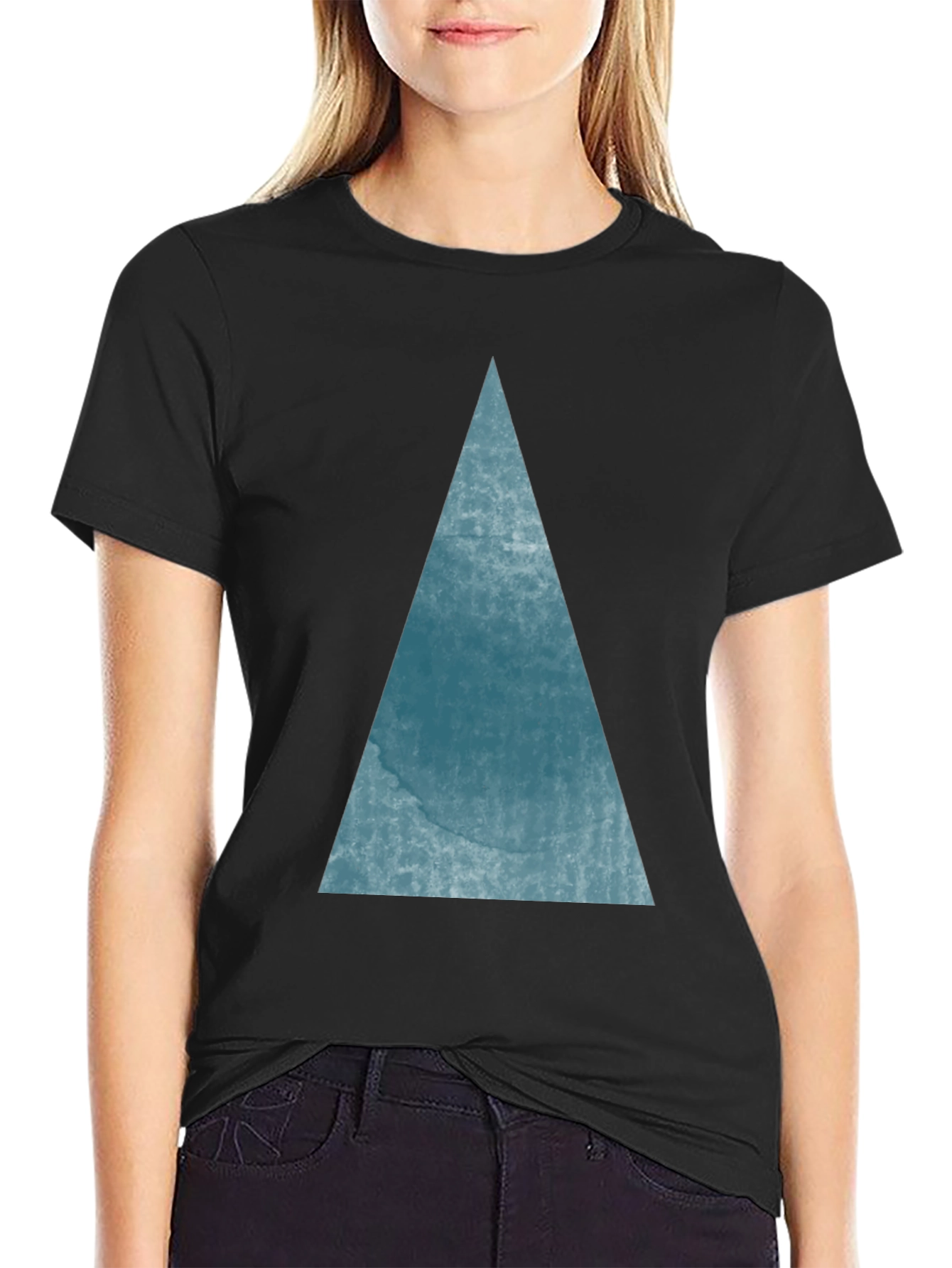Mens Black T-Shirt with Blue Triangle Graphic