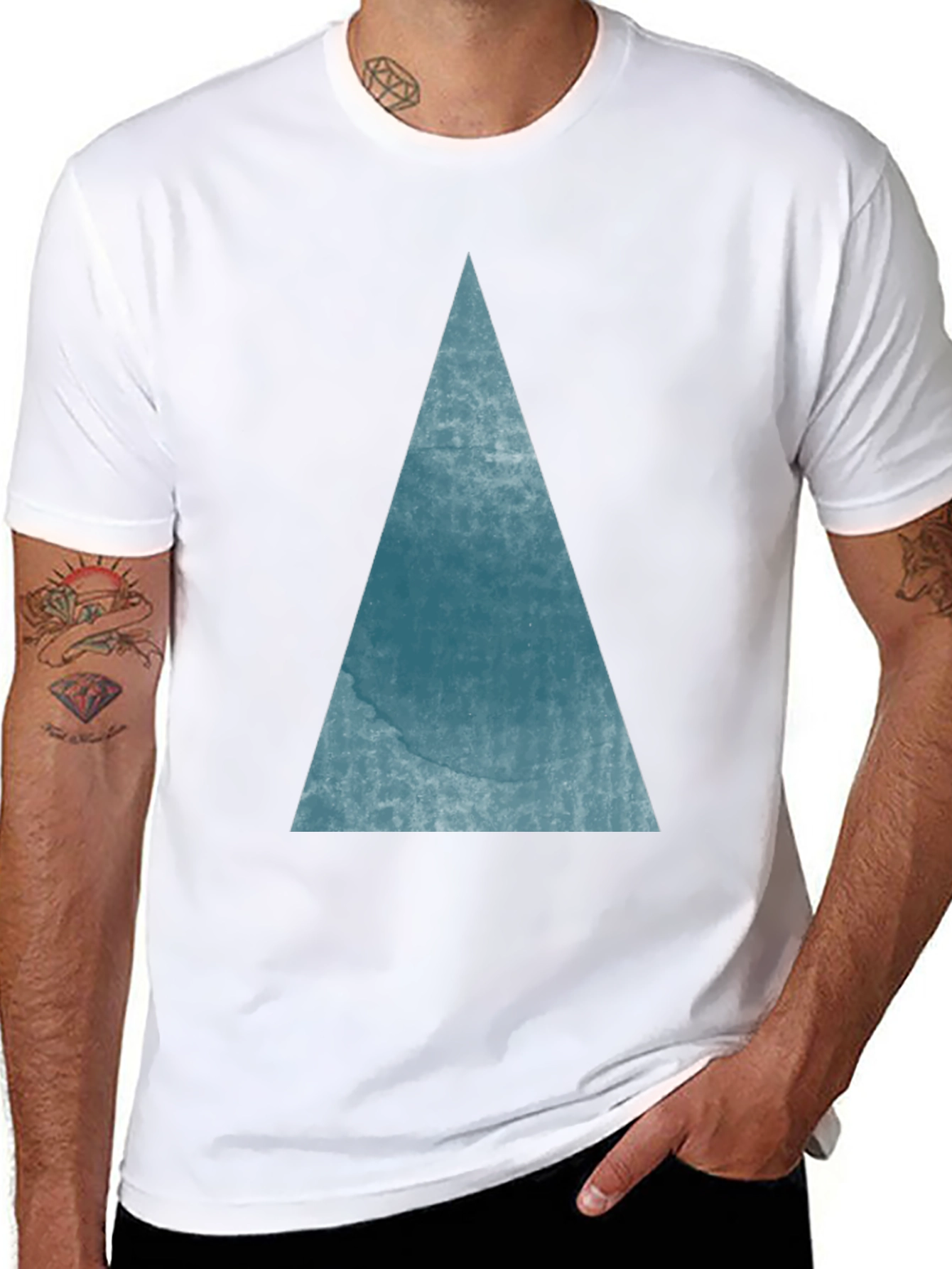 Mens Black T-Shirt with Blue Triangle Graphic