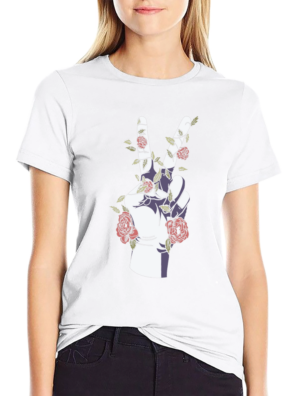 Peace Hand Rose Graphic T-Shirt
