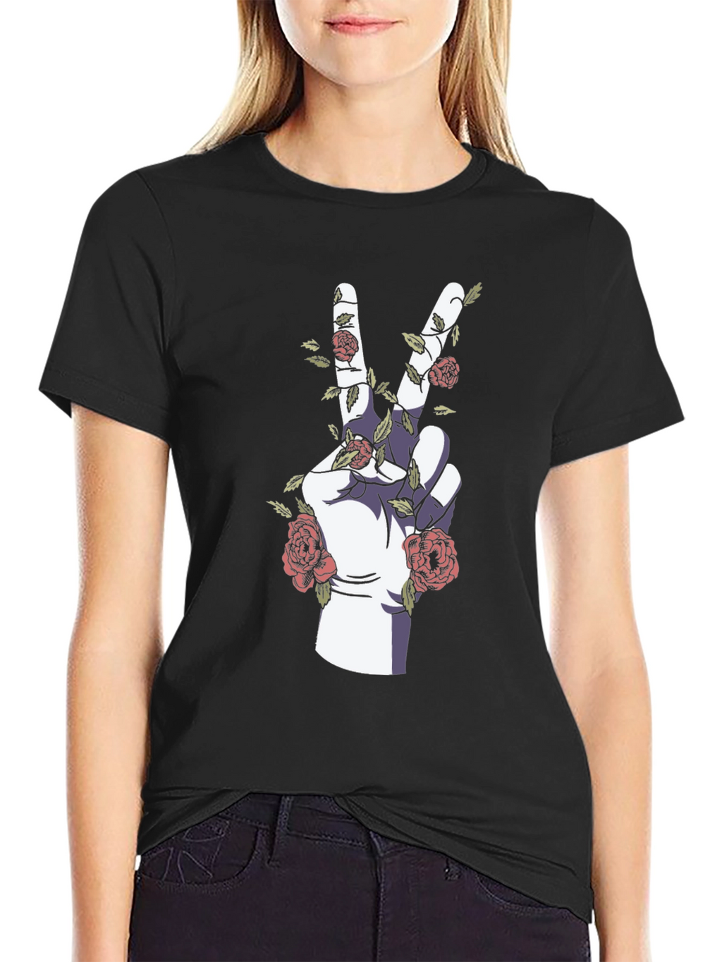 Peace Hand Rose Graphic T-Shirt