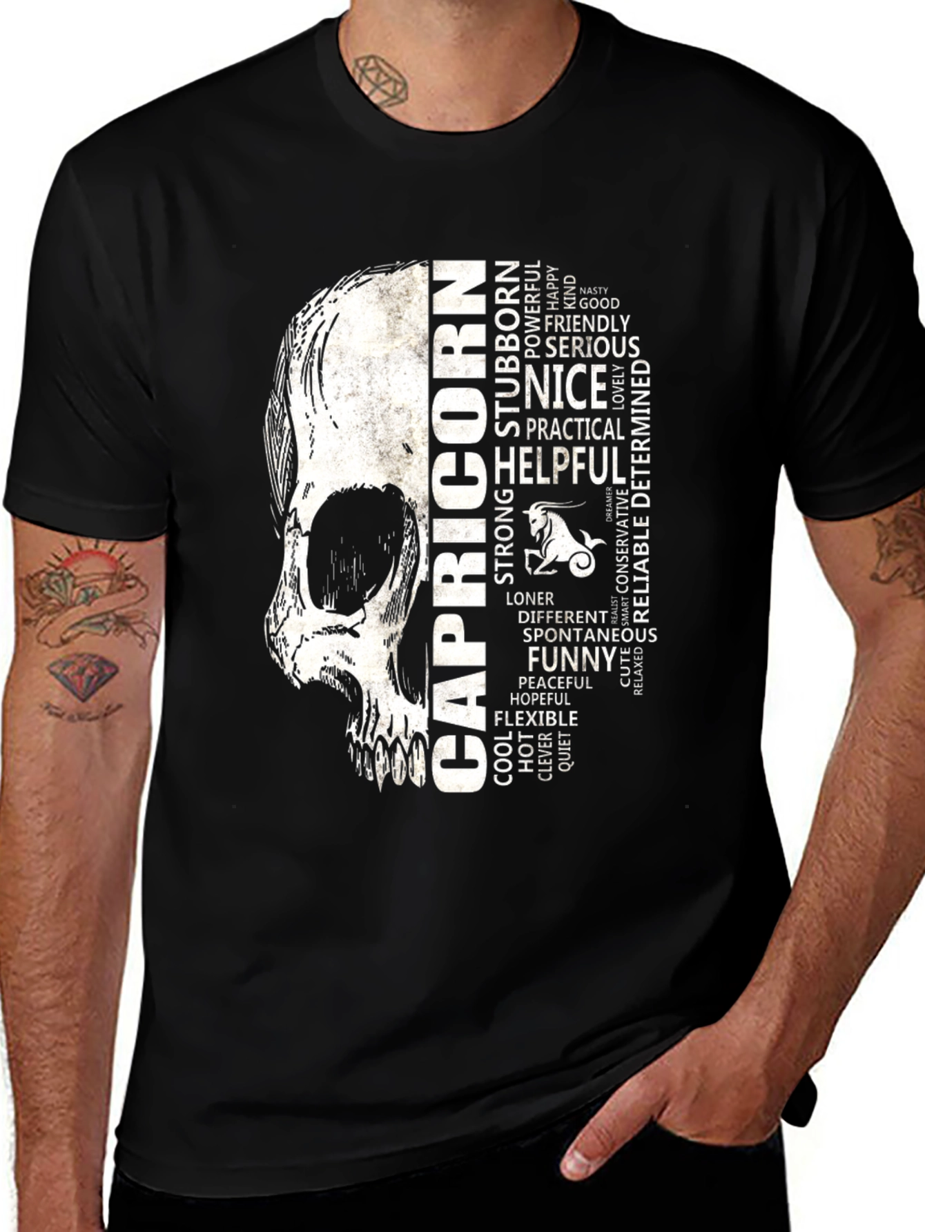 Capricorn Skull T-Shirt - Zodiac Sign Graphic Tee