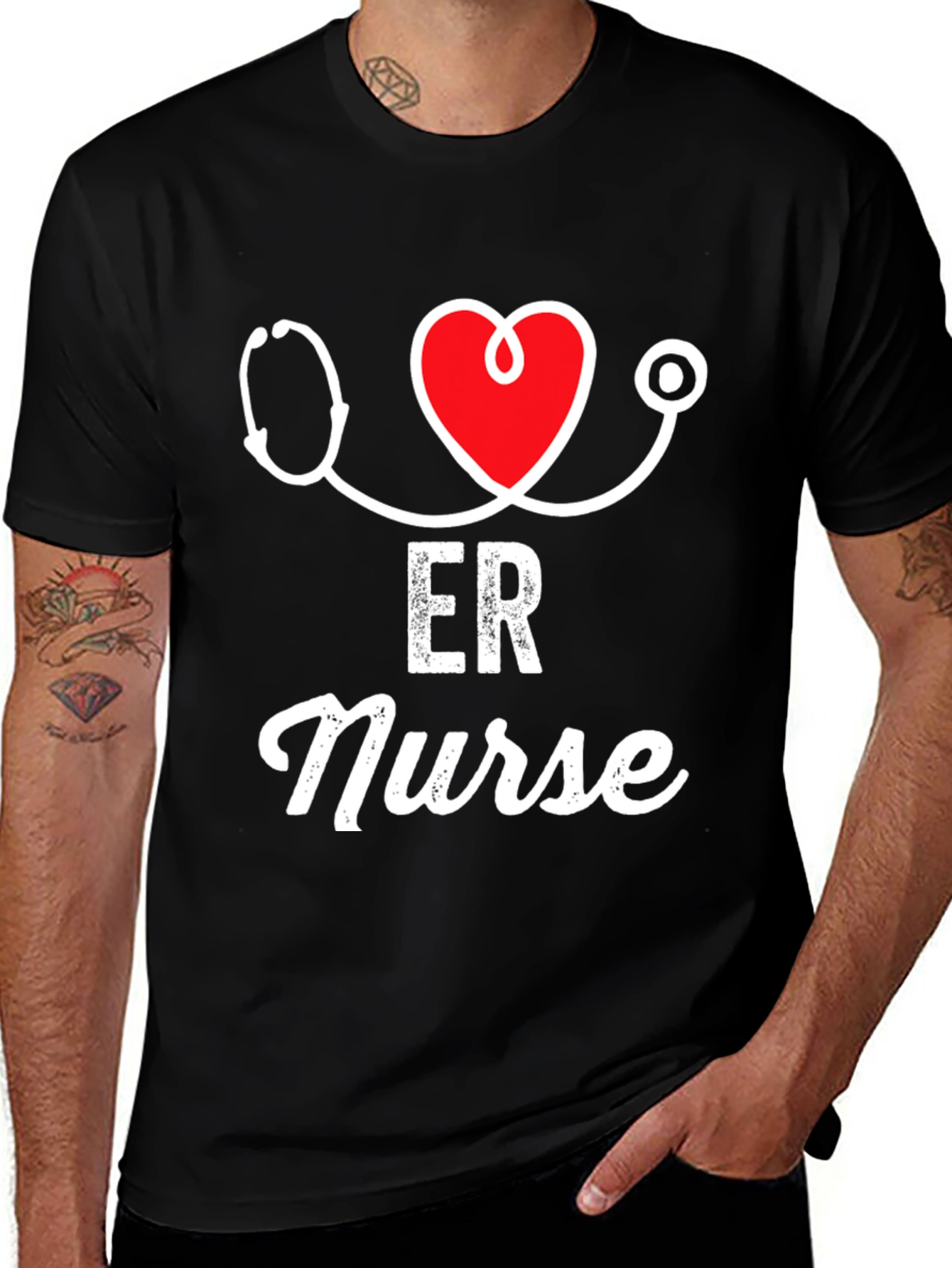 ER Nurse Stethoscope Heart Graphic T-Shirt