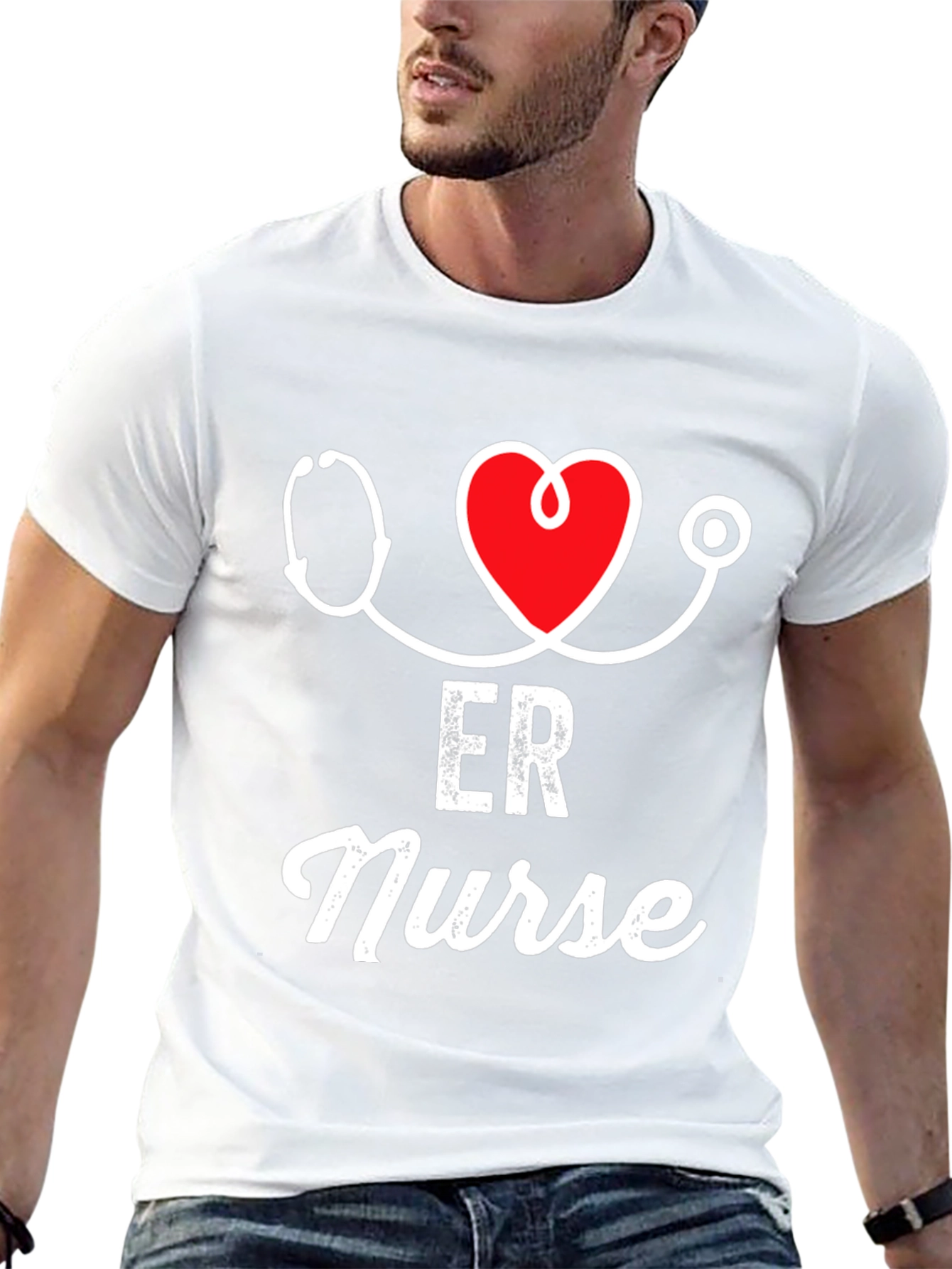 ER Nurse Stethoscope Heart Graphic T-Shirt