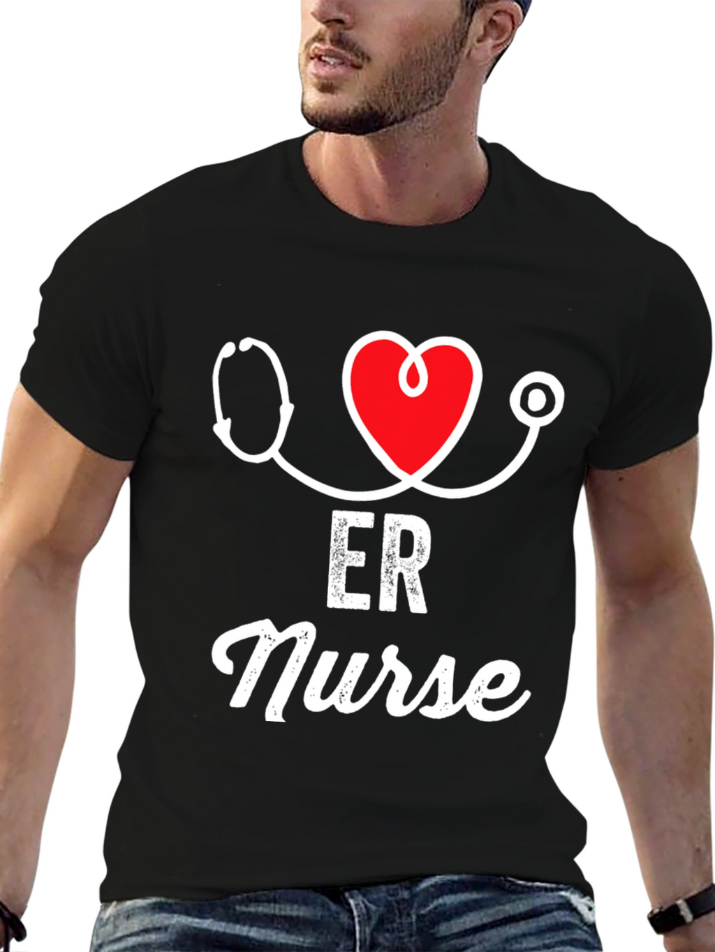 ER Nurse Stethoscope Heart Graphic T-Shirt