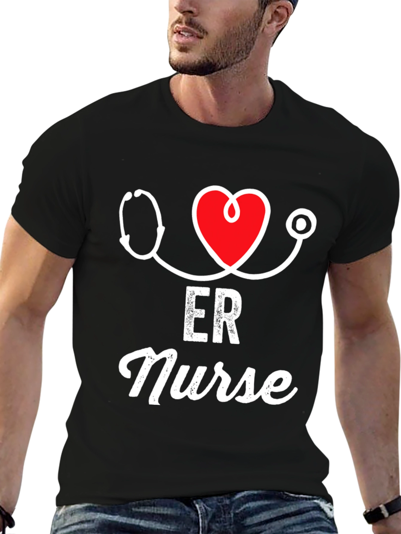 ER Nurse Stethoscope Heart Graphic T-Shirt