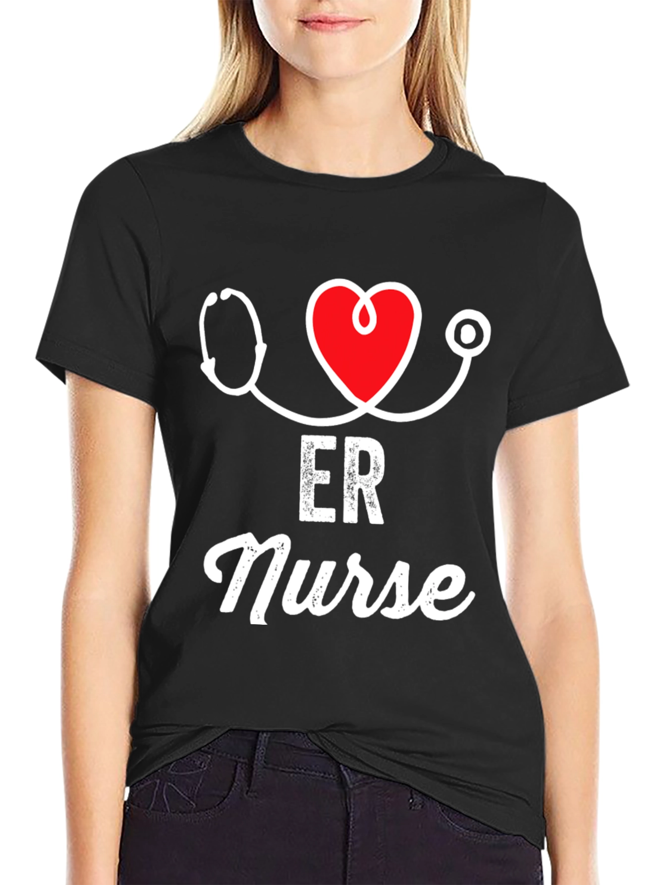 ER Nurse Stethoscope Heart Graphic T-Shirt