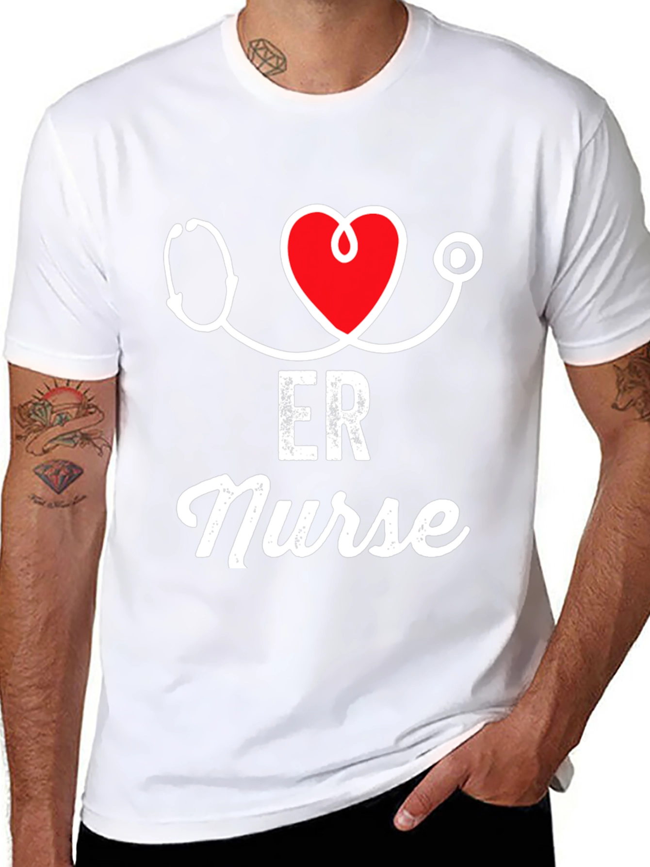 ER Nurse Stethoscope Heart Graphic T-Shirt