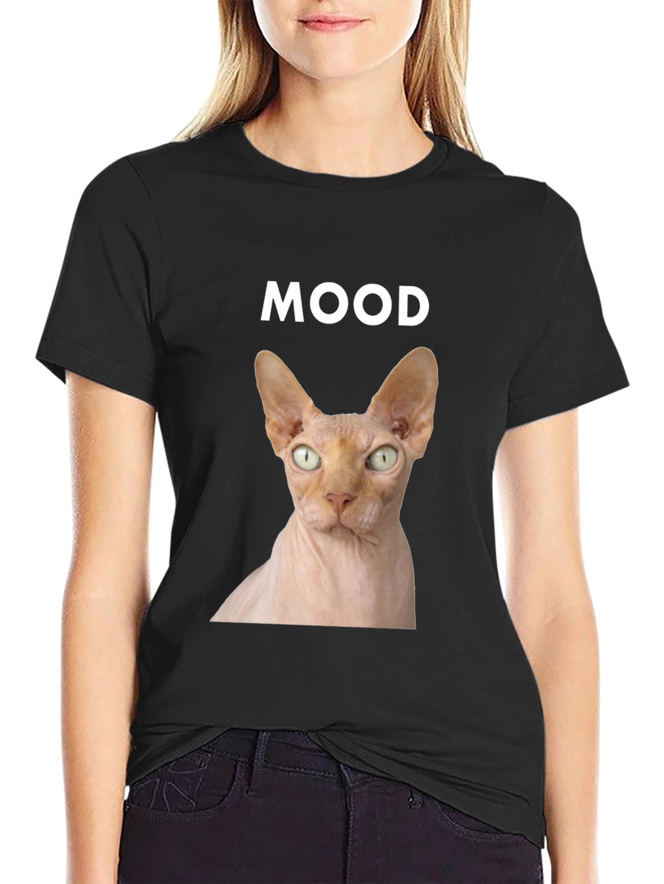 Mood Sphynx Cat Graphic Tee - Black Unisex T-Shirt