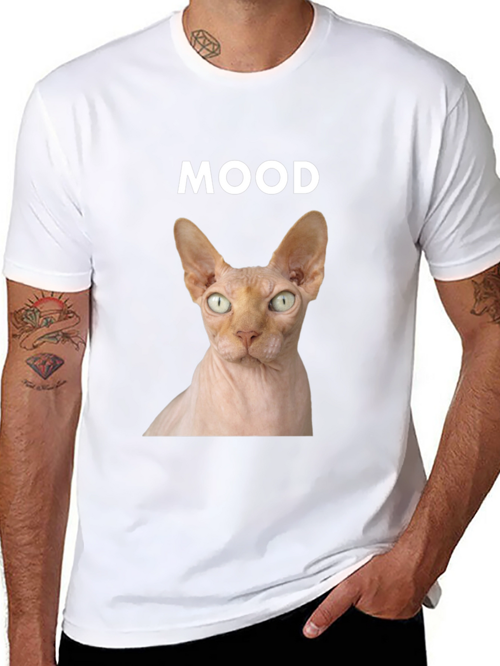 Mood Sphynx Cat Graphic Tee - Black Unisex T-Shirt