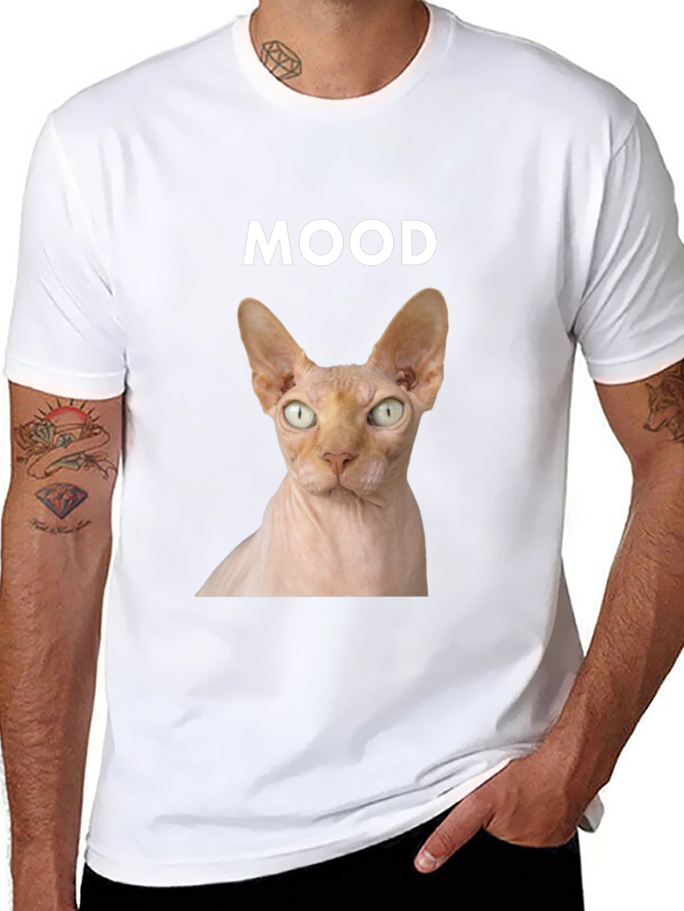 Mood Sphynx Cat Graphic Tee - Black Unisex T-Shirt