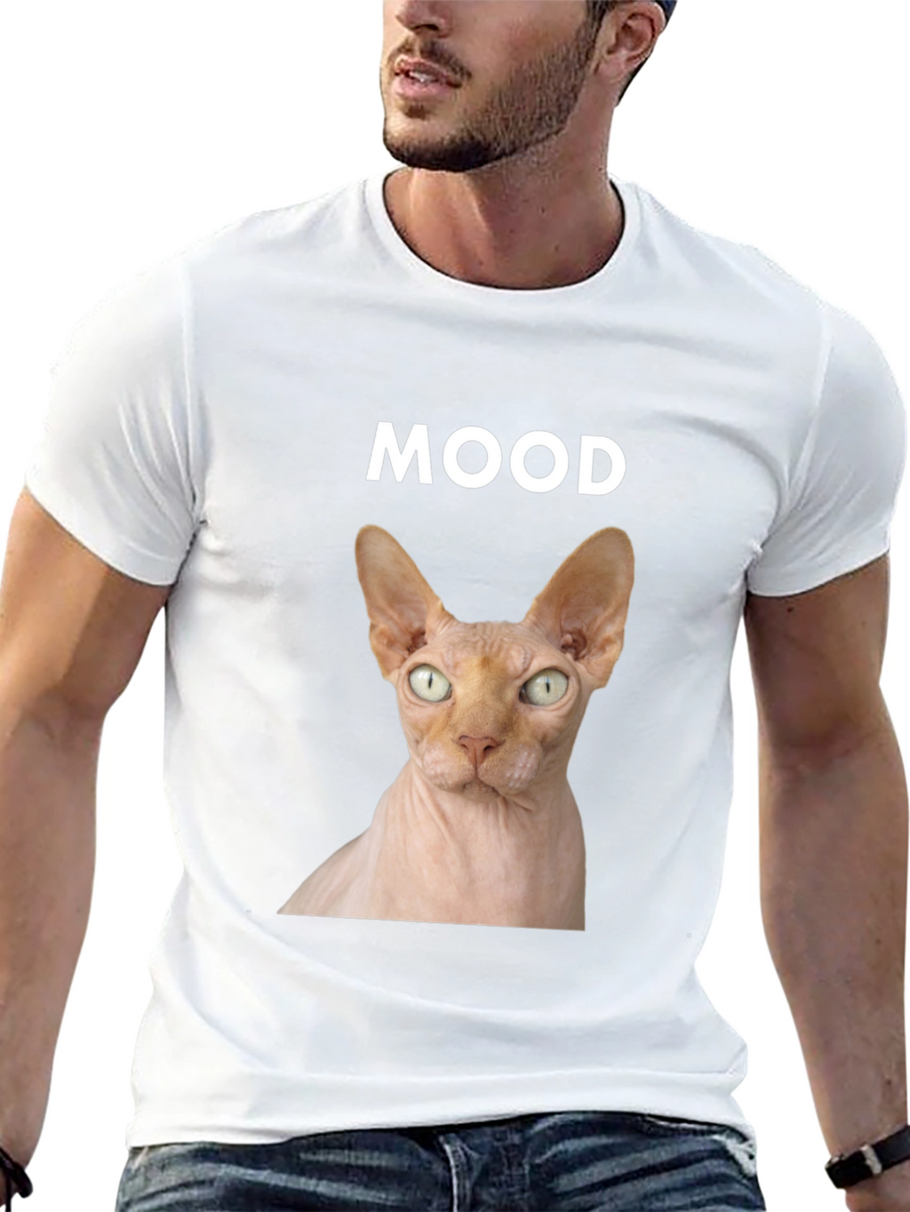 Mood Sphynx Cat Graphic Tee - Black Unisex T-Shirt