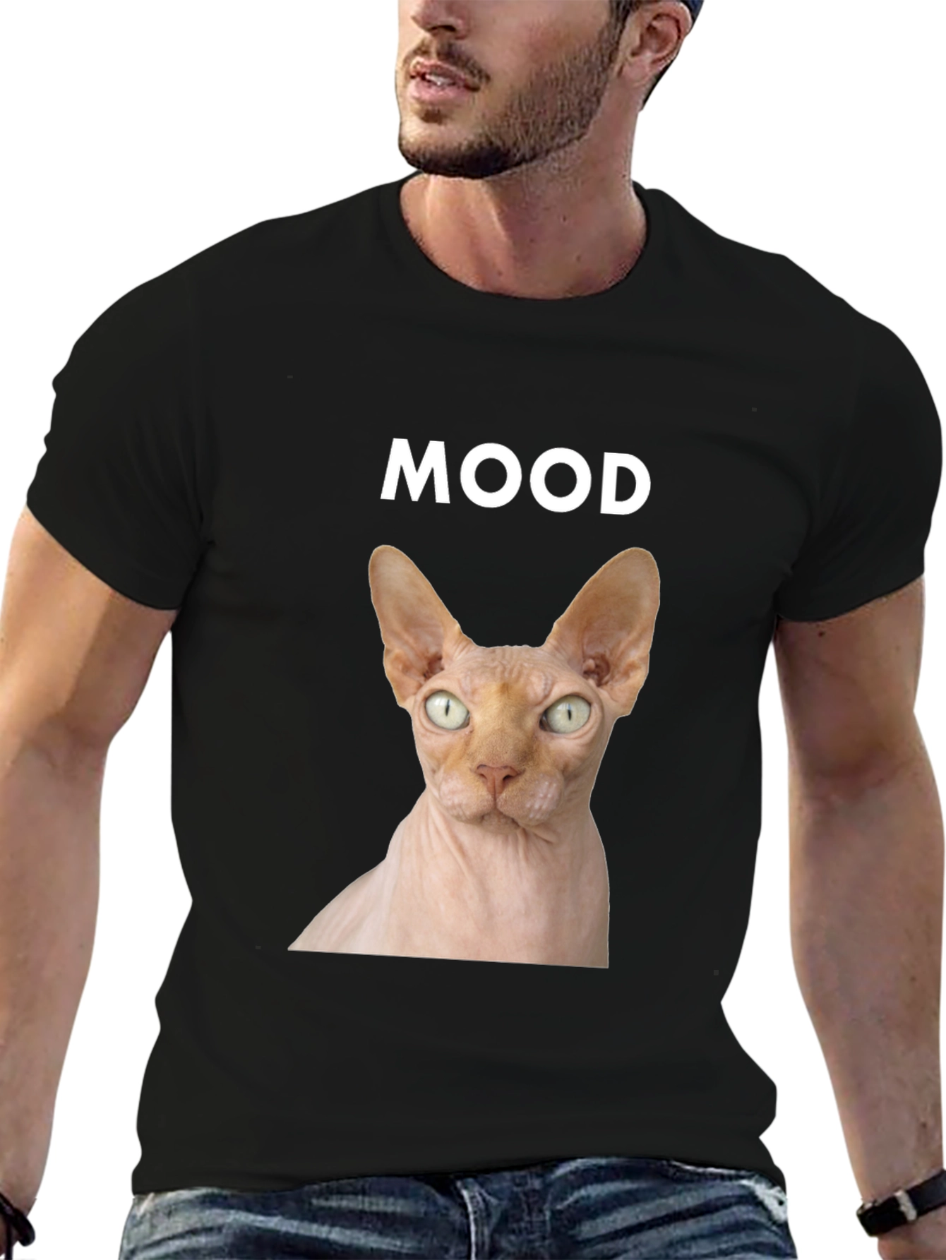 Mood Sphynx Cat Graphic Tee - Black Unisex T-Shirt