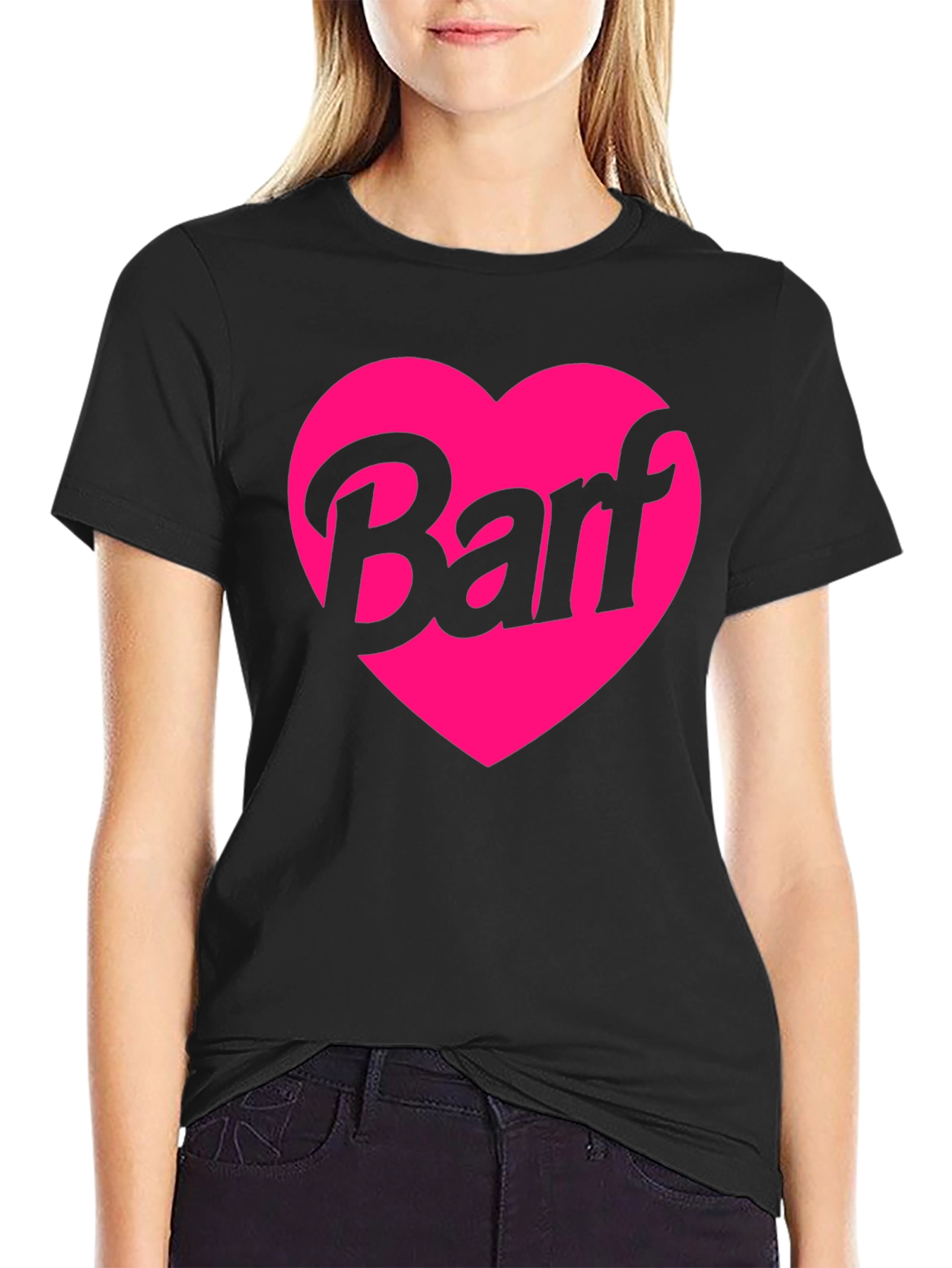 Barf Heart Graphic Tee - Black Crew Neck Shirt