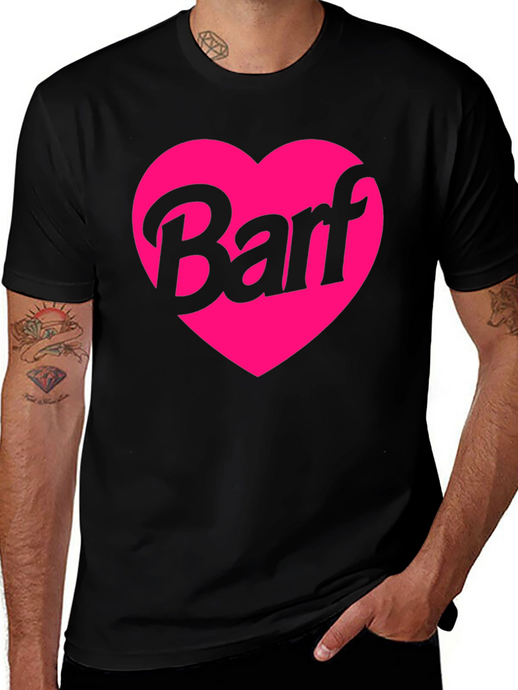 Barf Heart Graphic Tee - Black Crew Neck Shirt