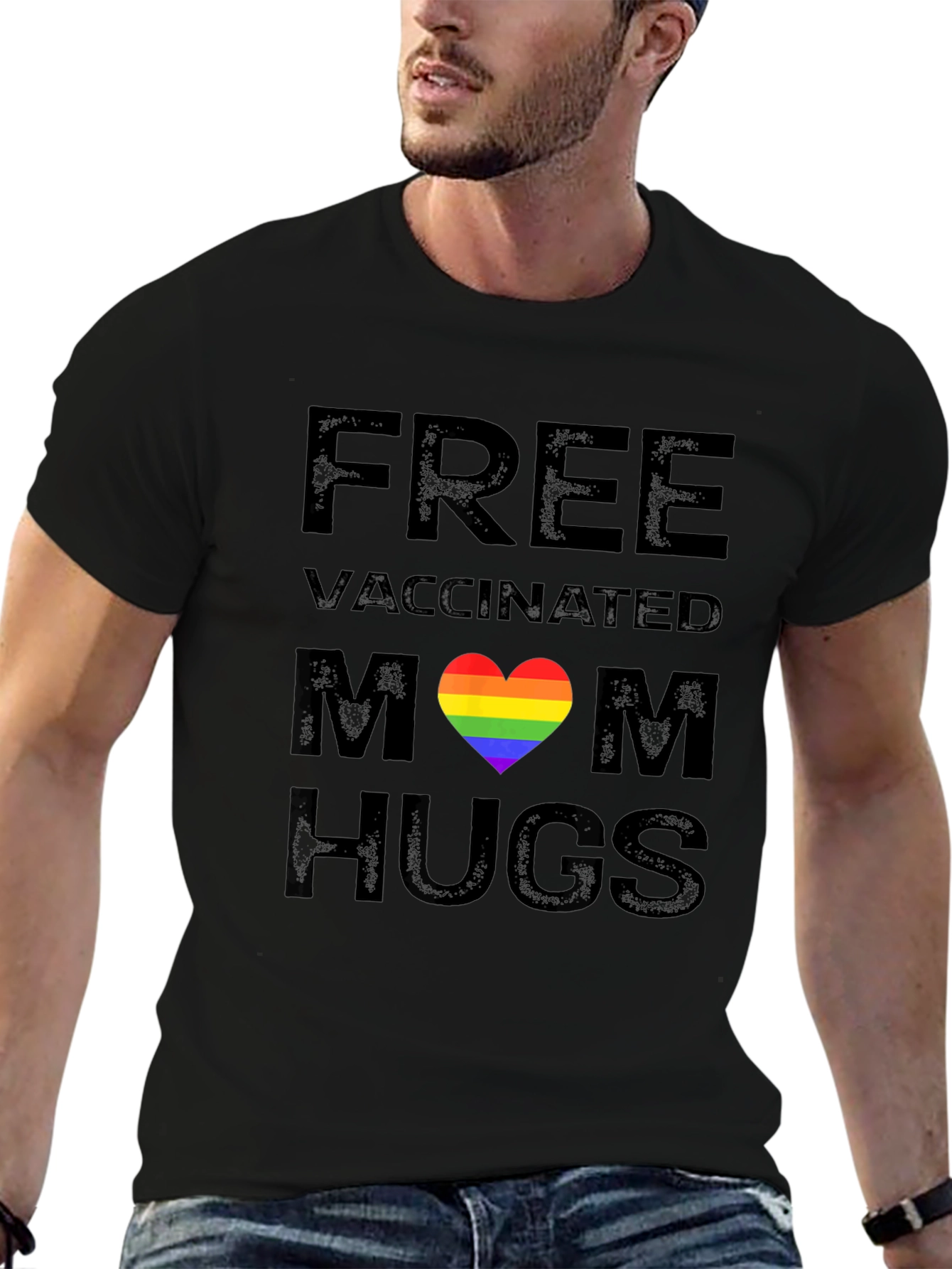 Free Vaccinated Mom Hugs Pride Rainbow Heart T-Shirt