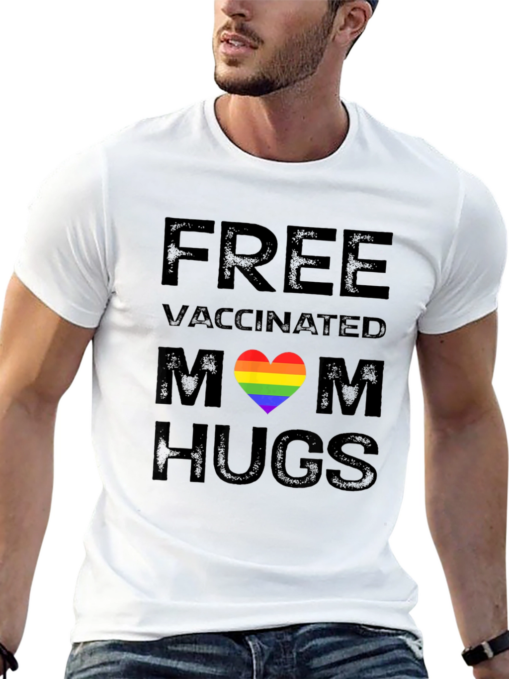 Free Vaccinated Mom Hugs Pride Rainbow Heart T-Shirt