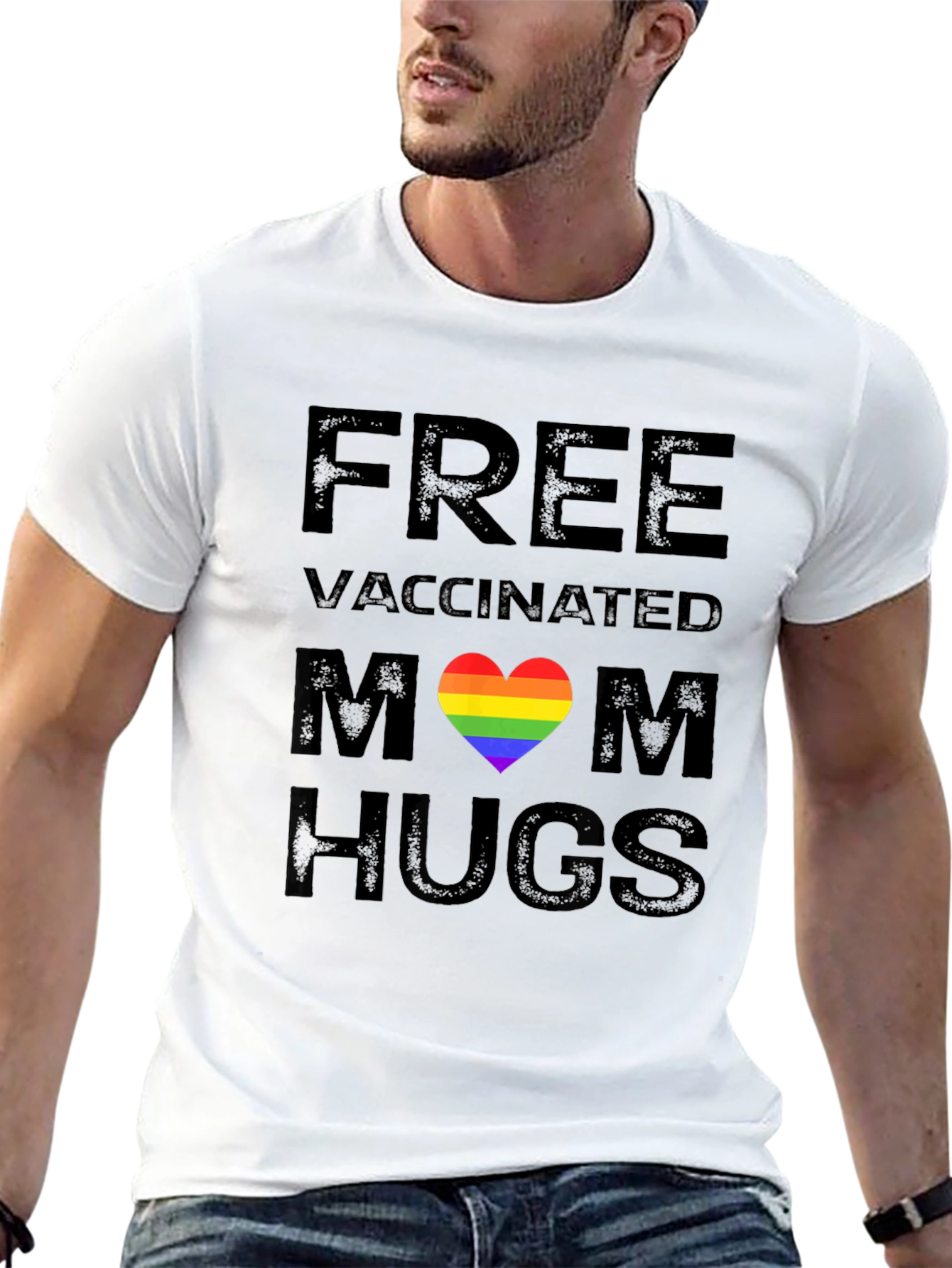 Free Vaccinated Mom Hugs Pride Rainbow Heart T-Shirt