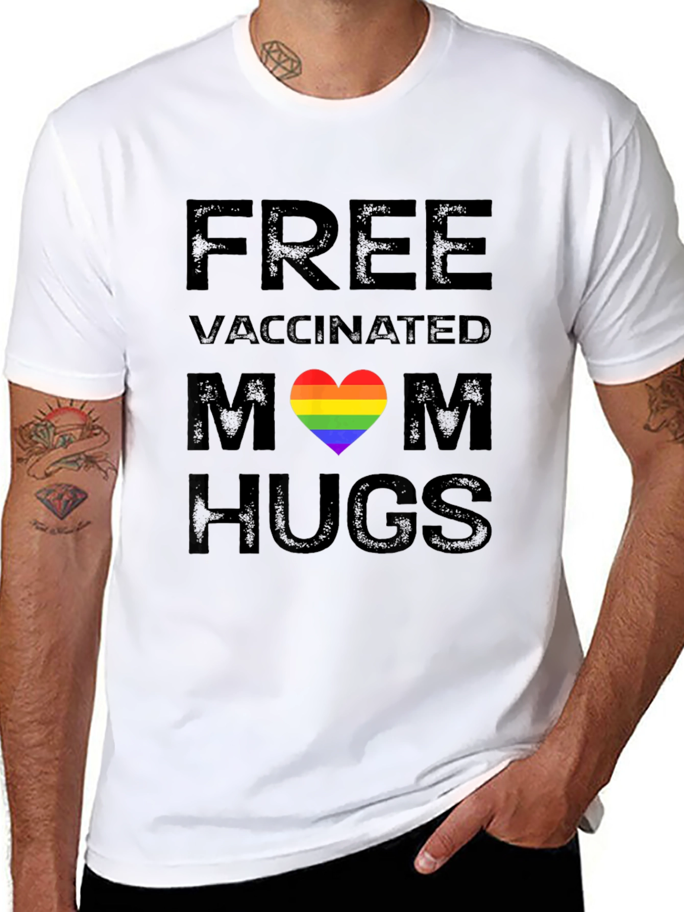 Free Vaccinated Mom Hugs Pride Rainbow Heart T-Shirt