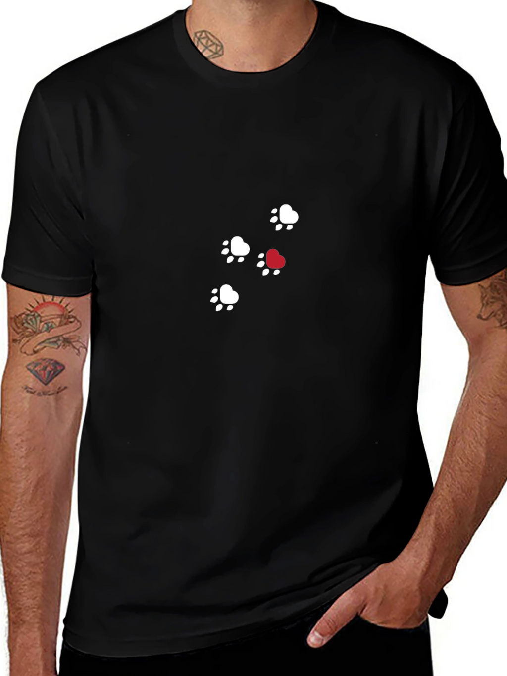 Heart Paw Print Black T-Shirt