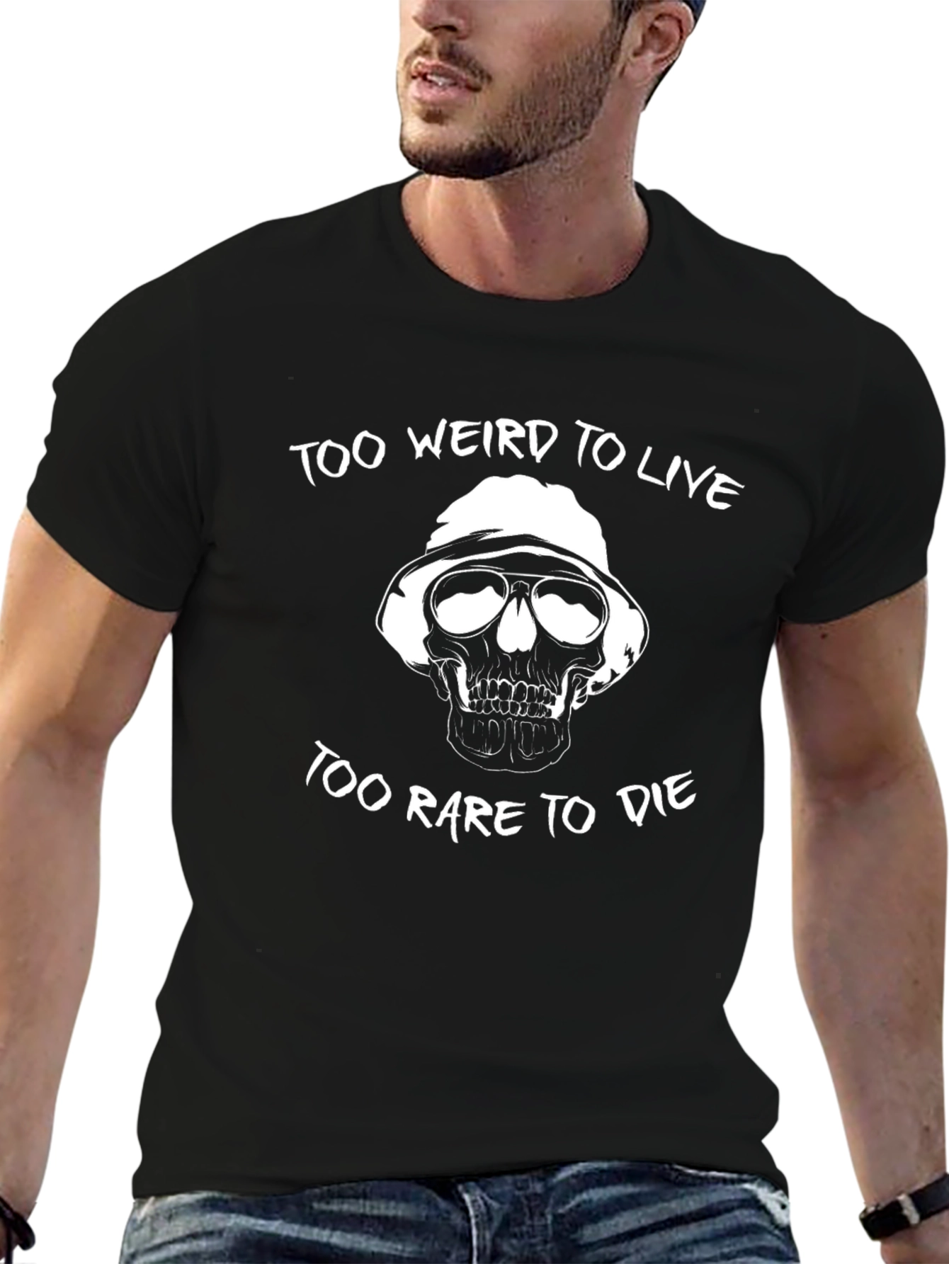 Too Weird to Live Tee Shirt - Skull Graphic Novelty Black T-Shirt