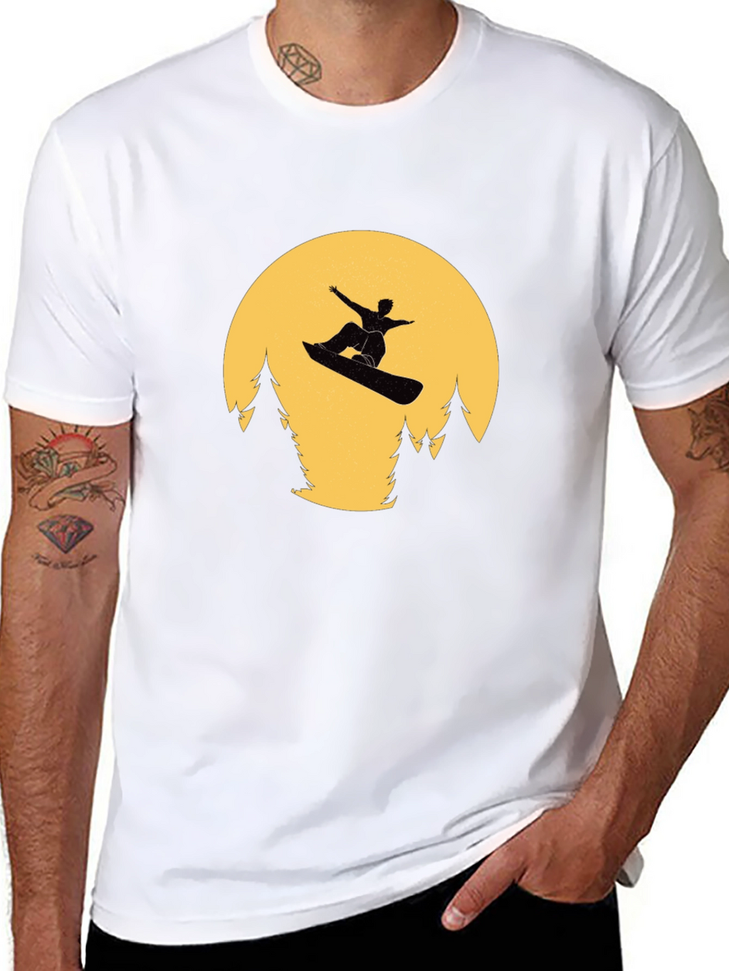Snowboarder Moon Black T-Shirt