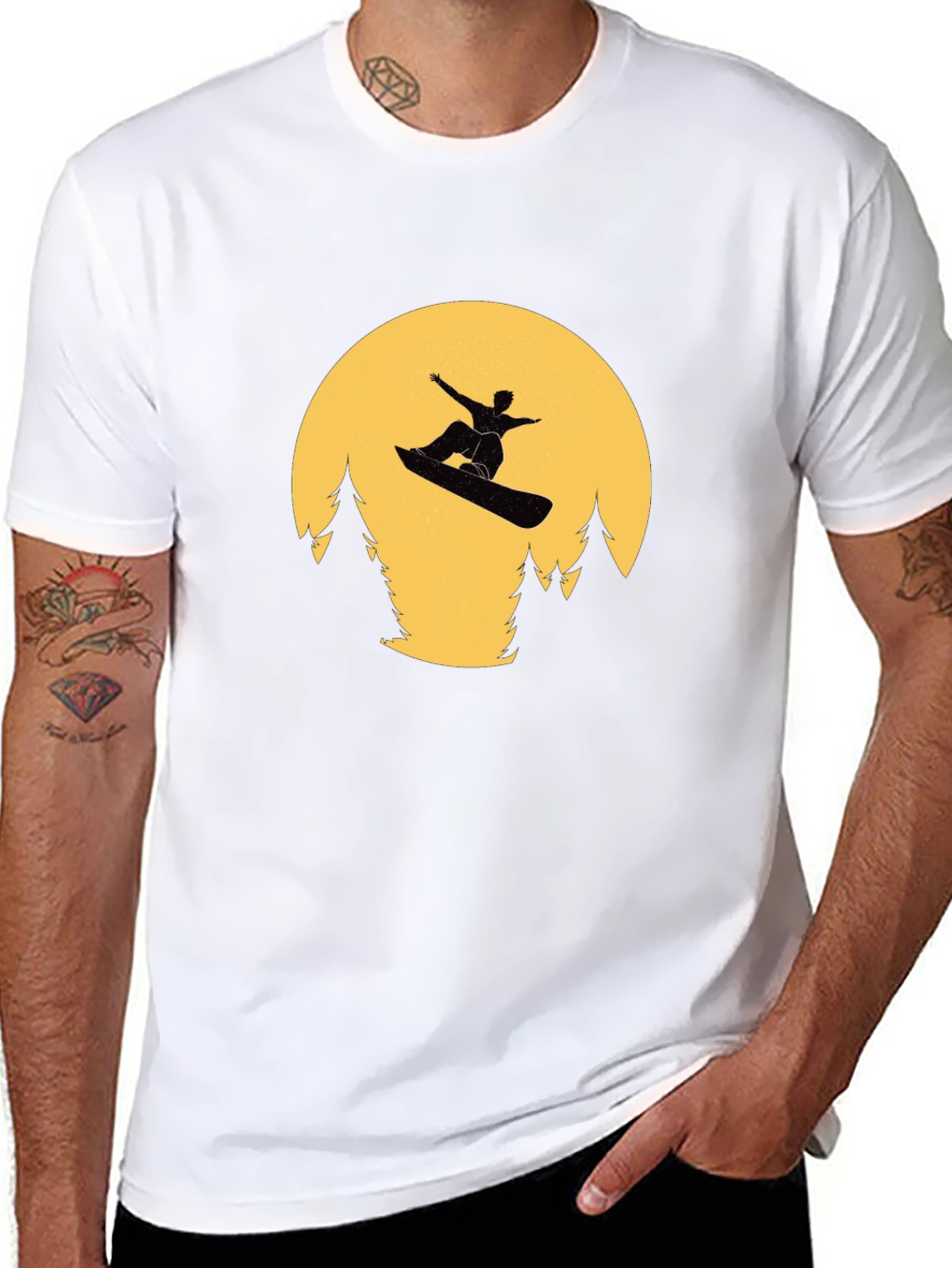 Snowboarder Moon Black T-Shirt