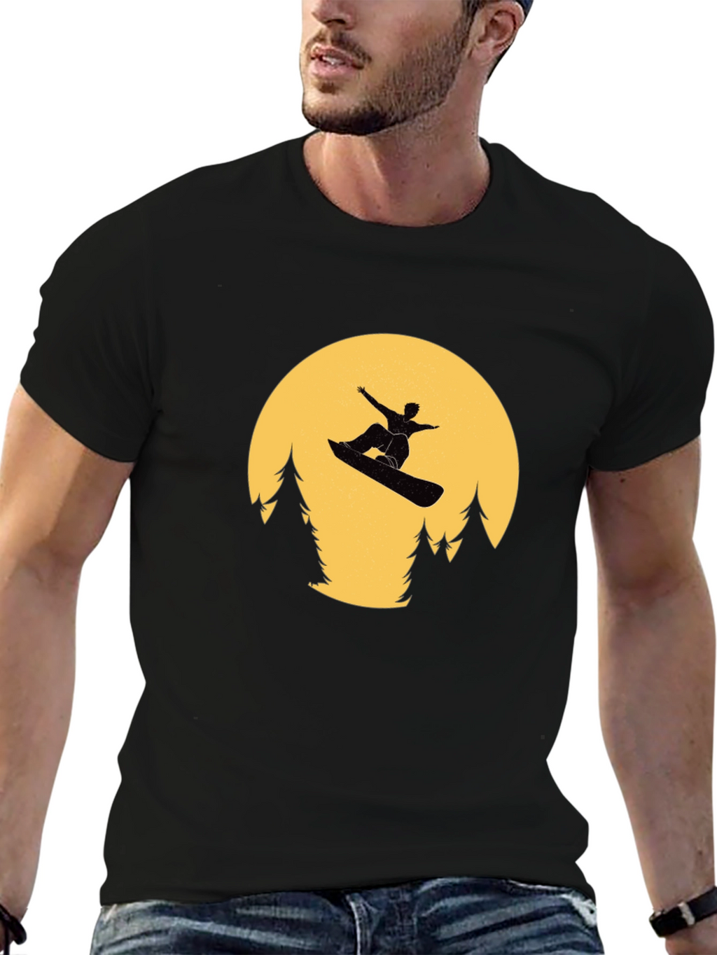 Snowboarder Moon Black T-Shirt