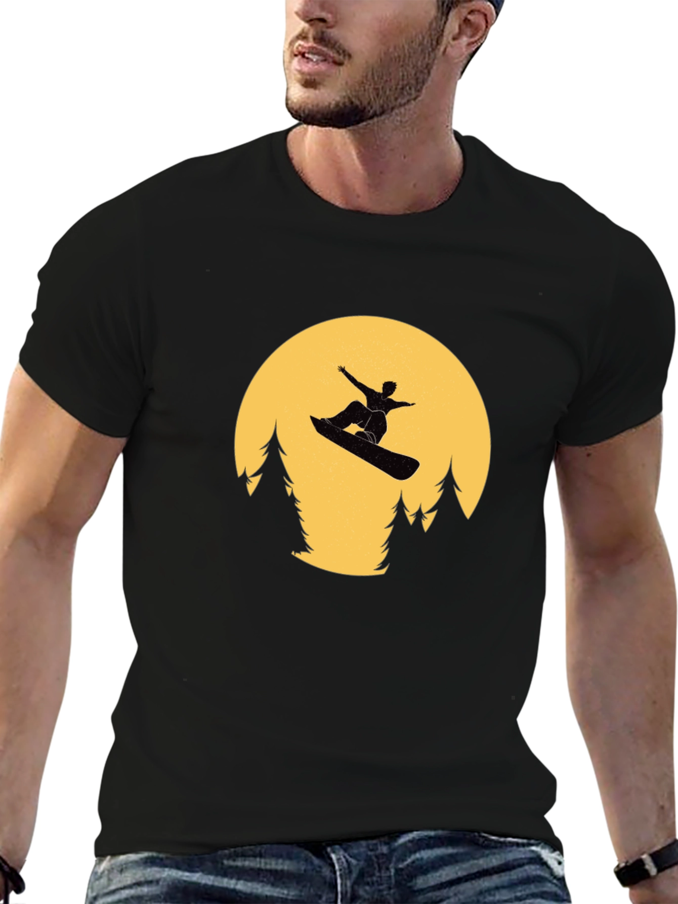 Snowboarder Moon Black T-Shirt