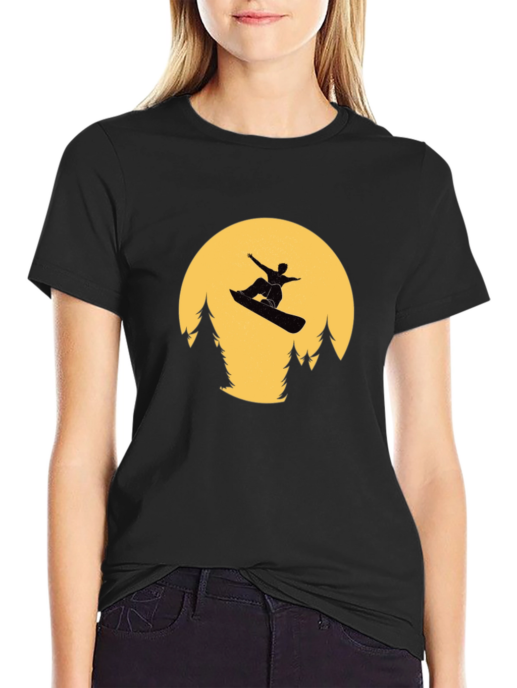 Snowboarder Moon Black T-Shirt