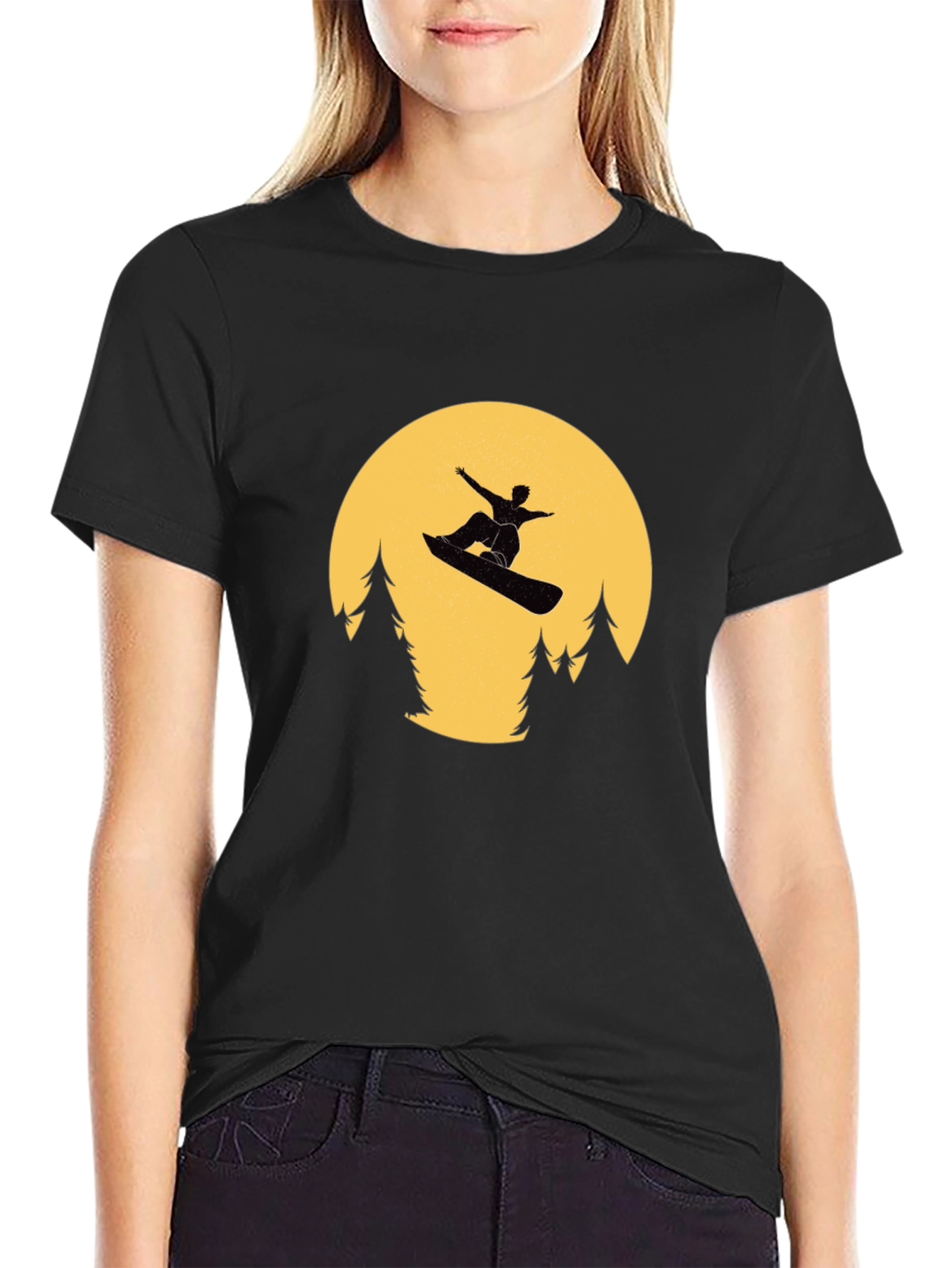 Snowboarder Moon Black T-Shirt