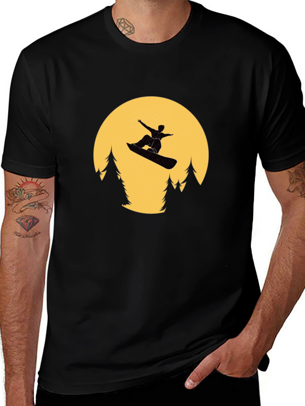 Snowboarder Moon Black T-Shirt