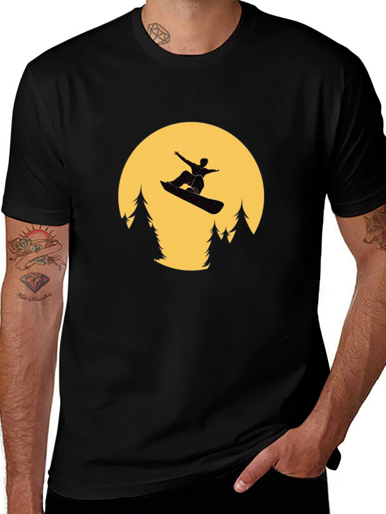 Snowboarder Moon Black T-Shirt
