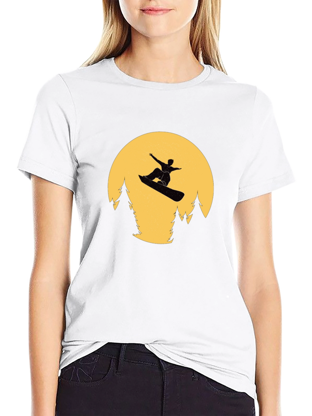 Snowboarder Moon Black T-Shirt