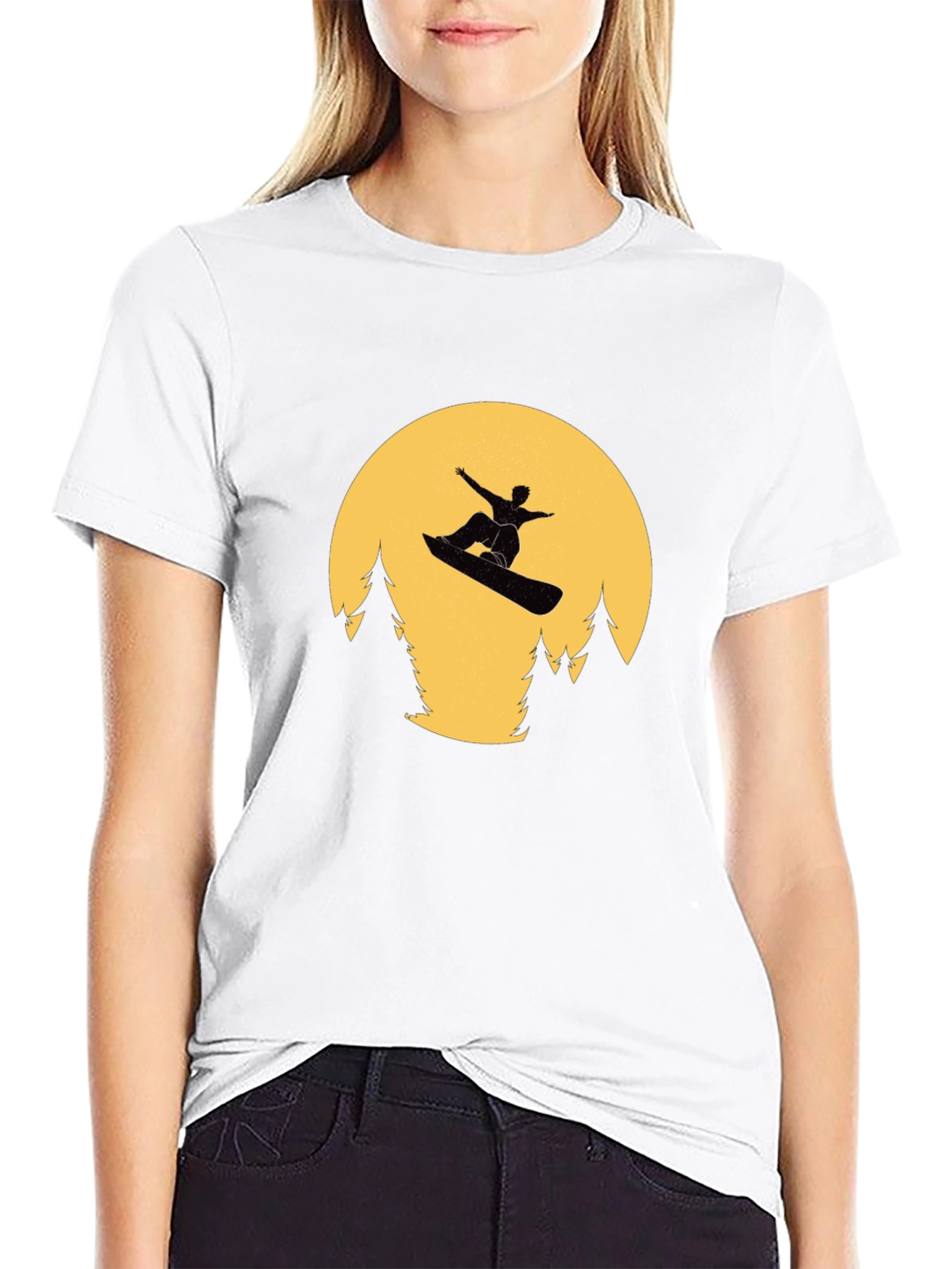 Snowboarder Moon Black T-Shirt