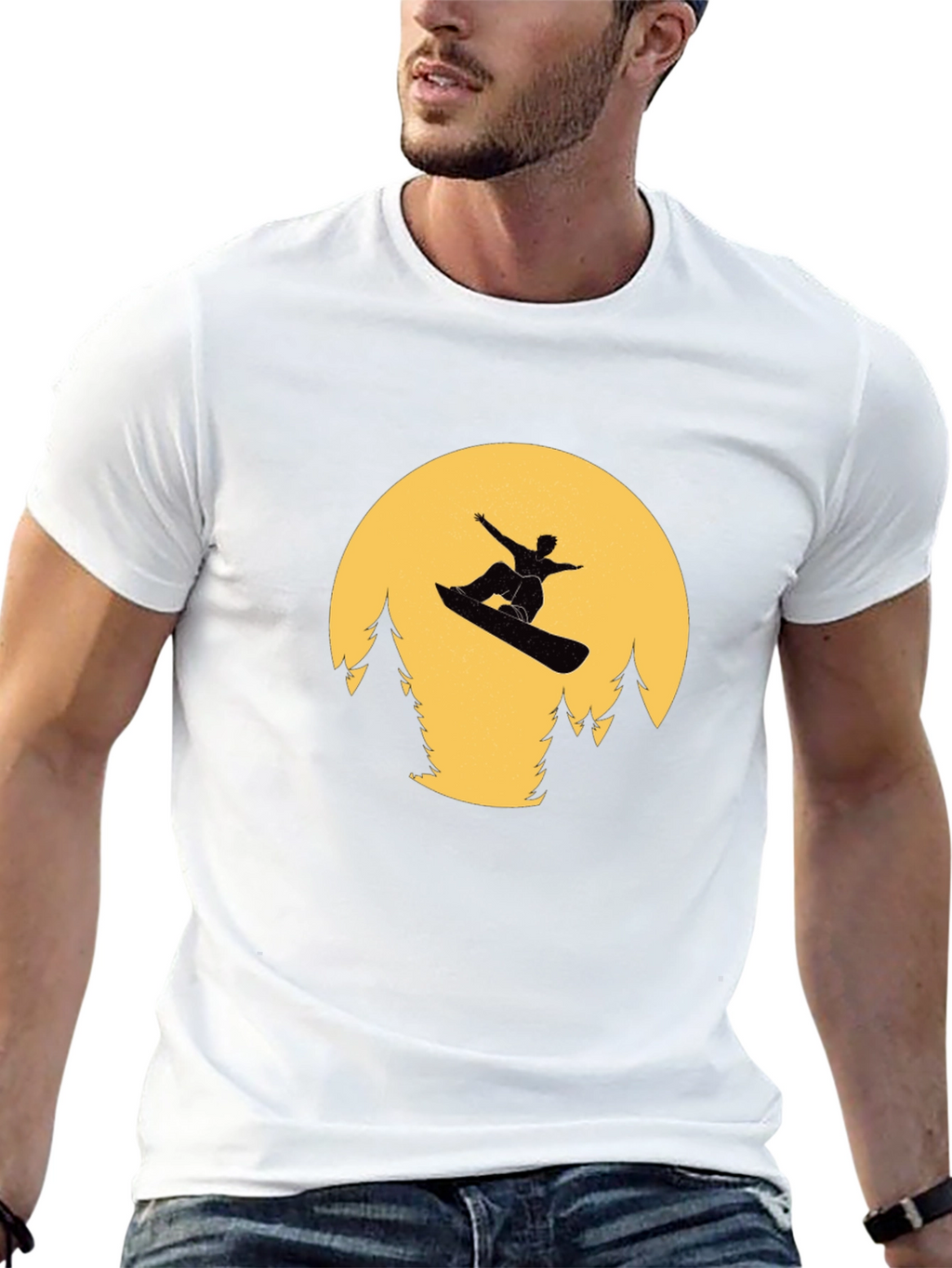 Snowboarder Moon Black T-Shirt
