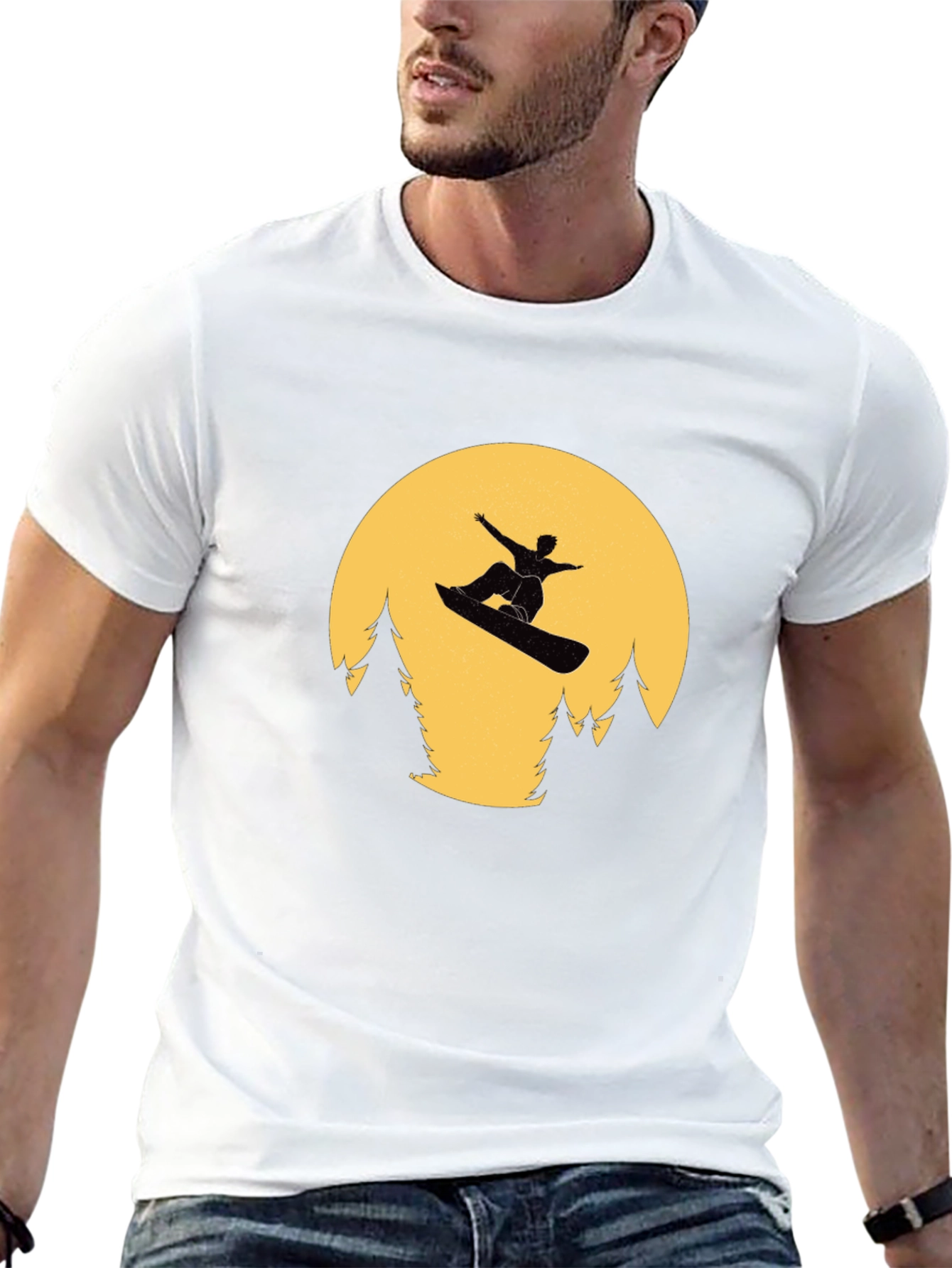 Snowboarder Moon Black T-Shirt