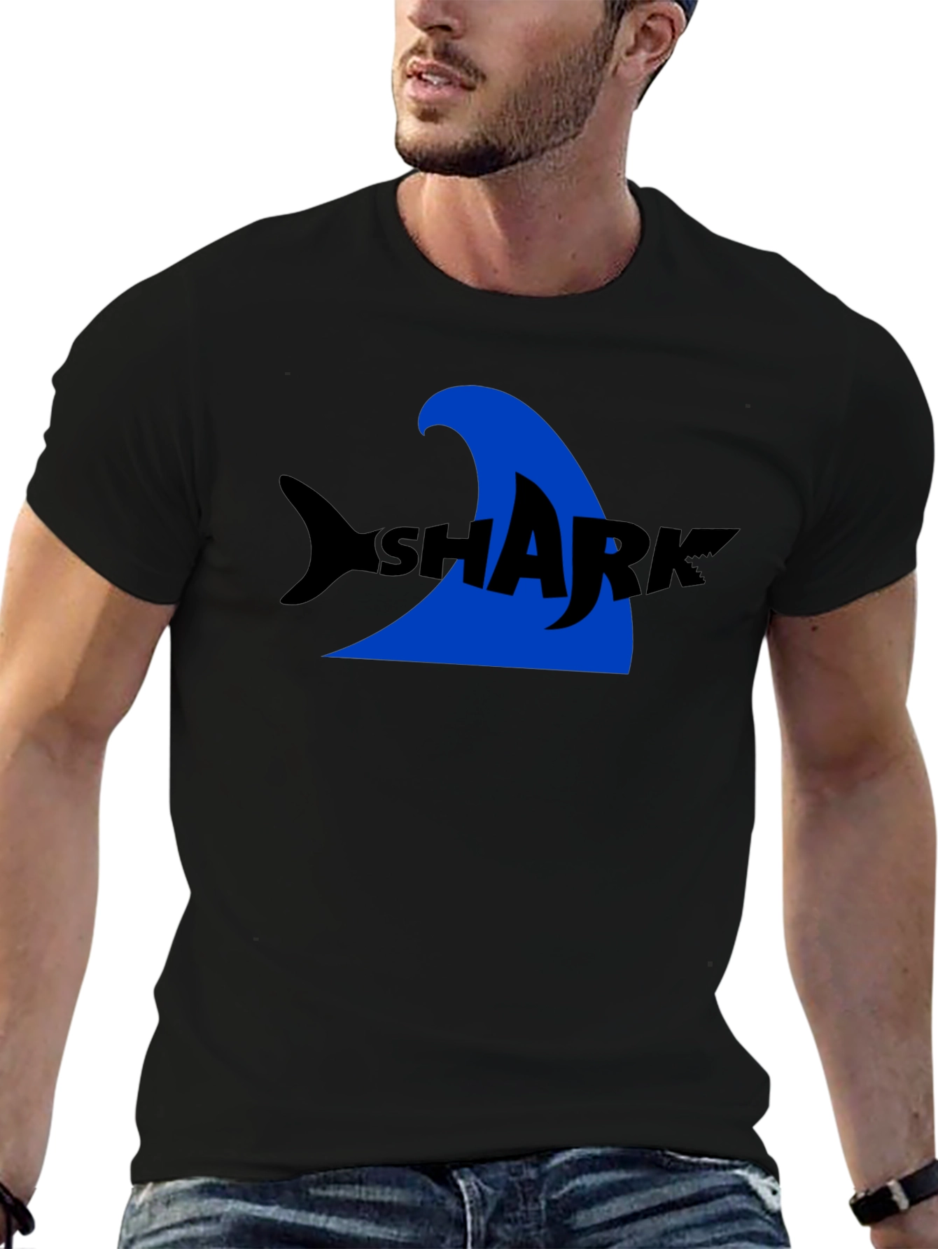 Shark Graphic Tee - Black Cotton T-Shirt