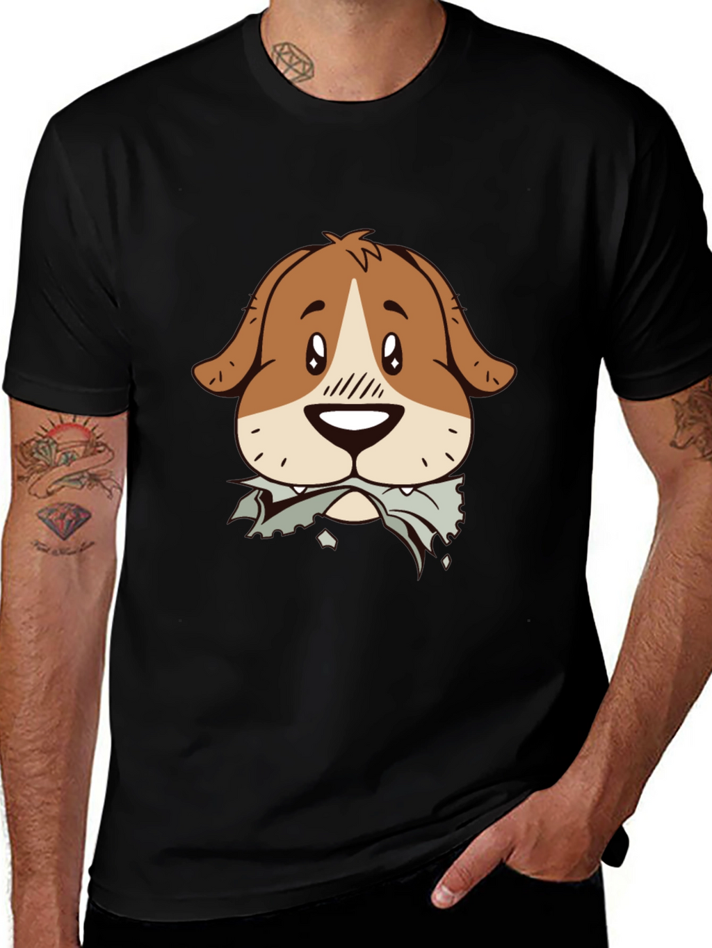 Dog Graphic Tee - Mens Black Cotton T-Shirt