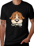 Dog Graphic Tee - Mens Black Cotton T-Shirt