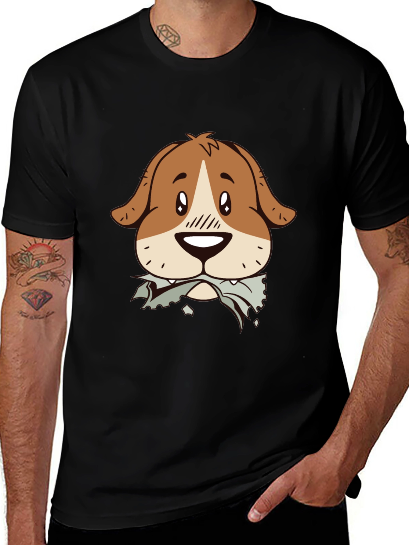 Dog Graphic Tee - Mens Black Cotton T-Shirt
