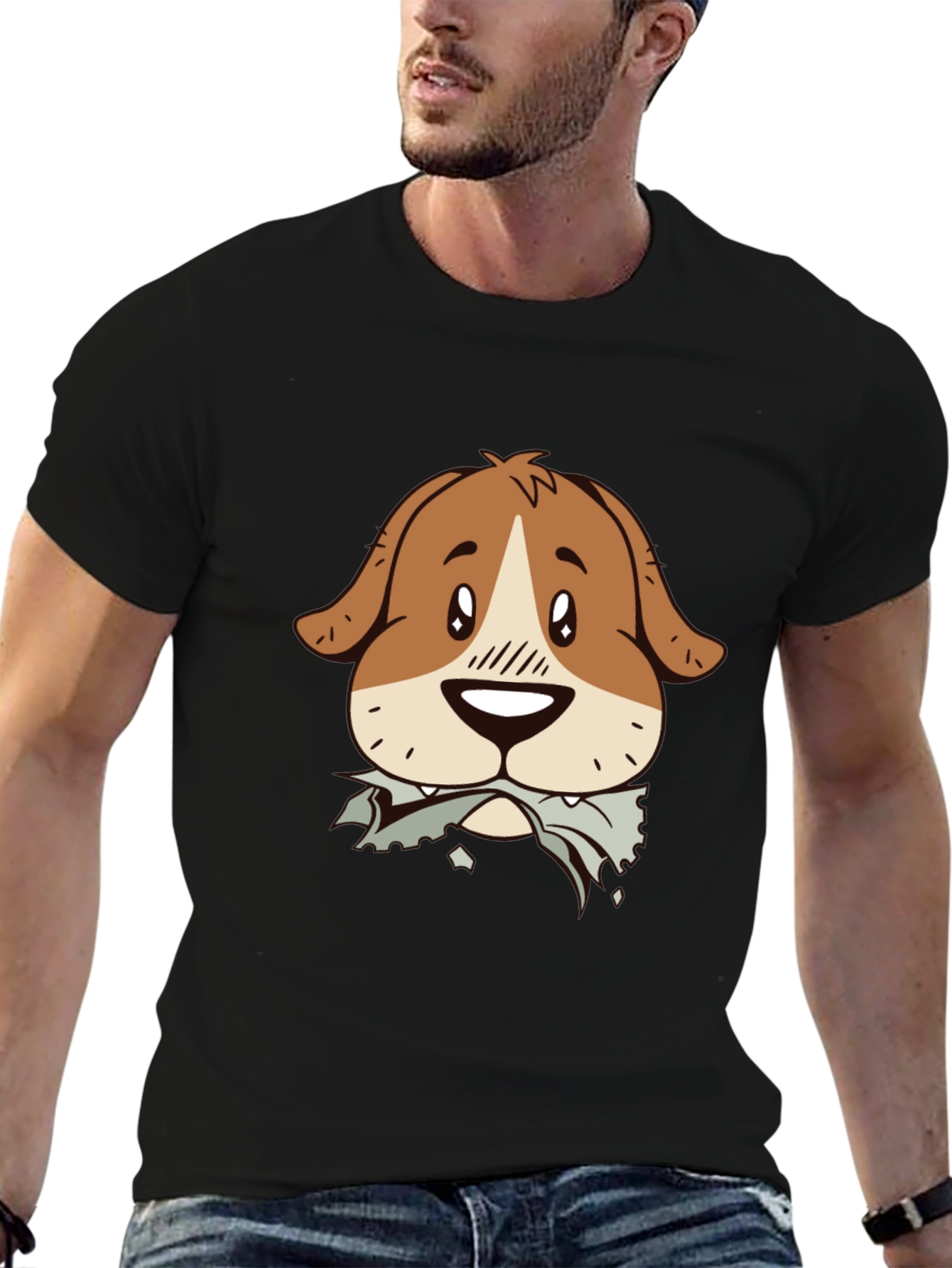 Dog Graphic Tee - Mens Black Cotton T-Shirt