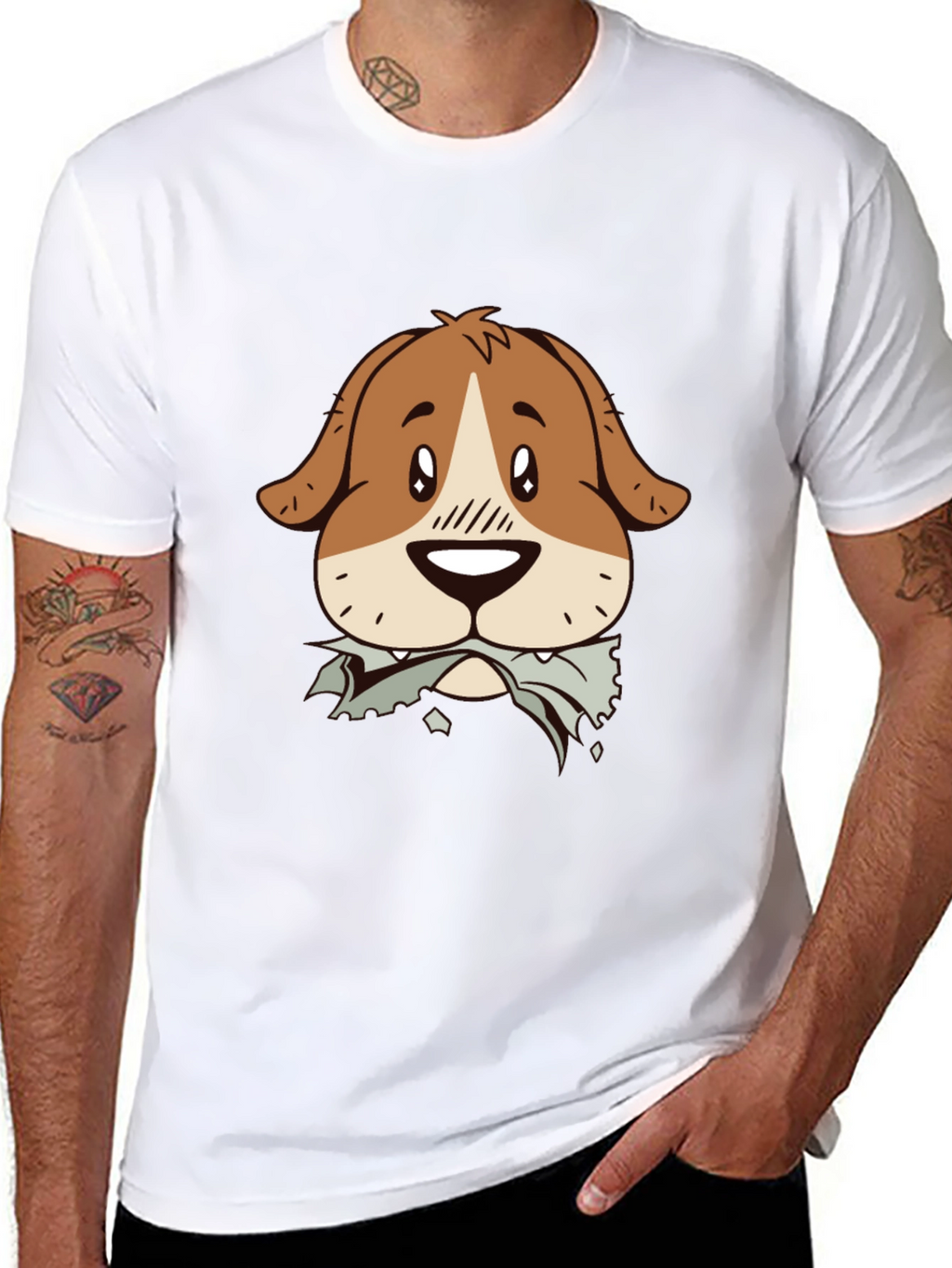 Dog Graphic Tee - Mens Black Cotton T-Shirt