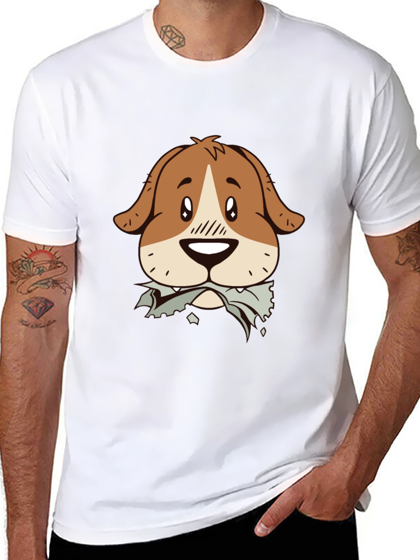 Dog Graphic Tee - Mens Black Cotton T-Shirt