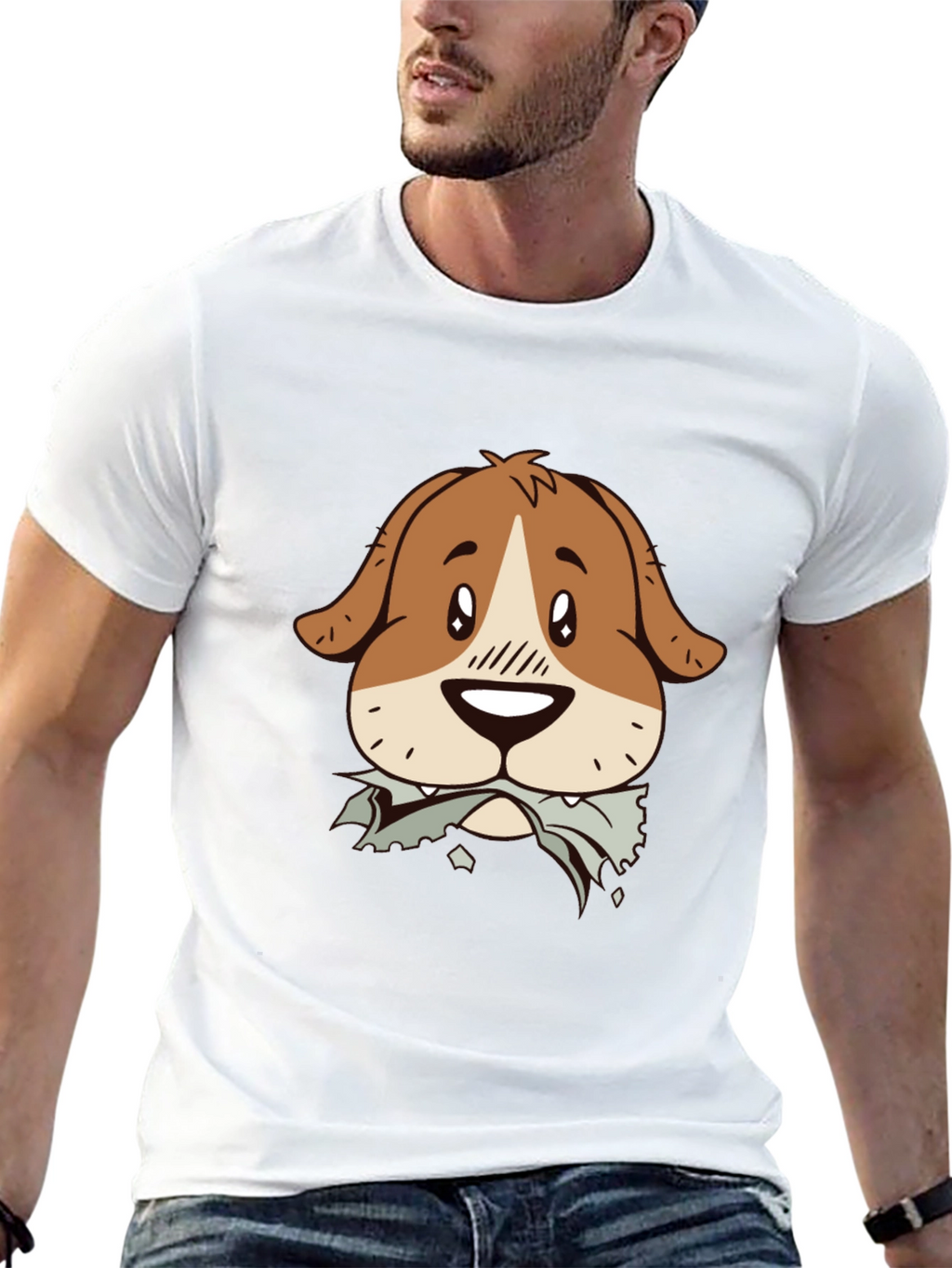 Dog Graphic Tee - Mens Black Cotton T-Shirt