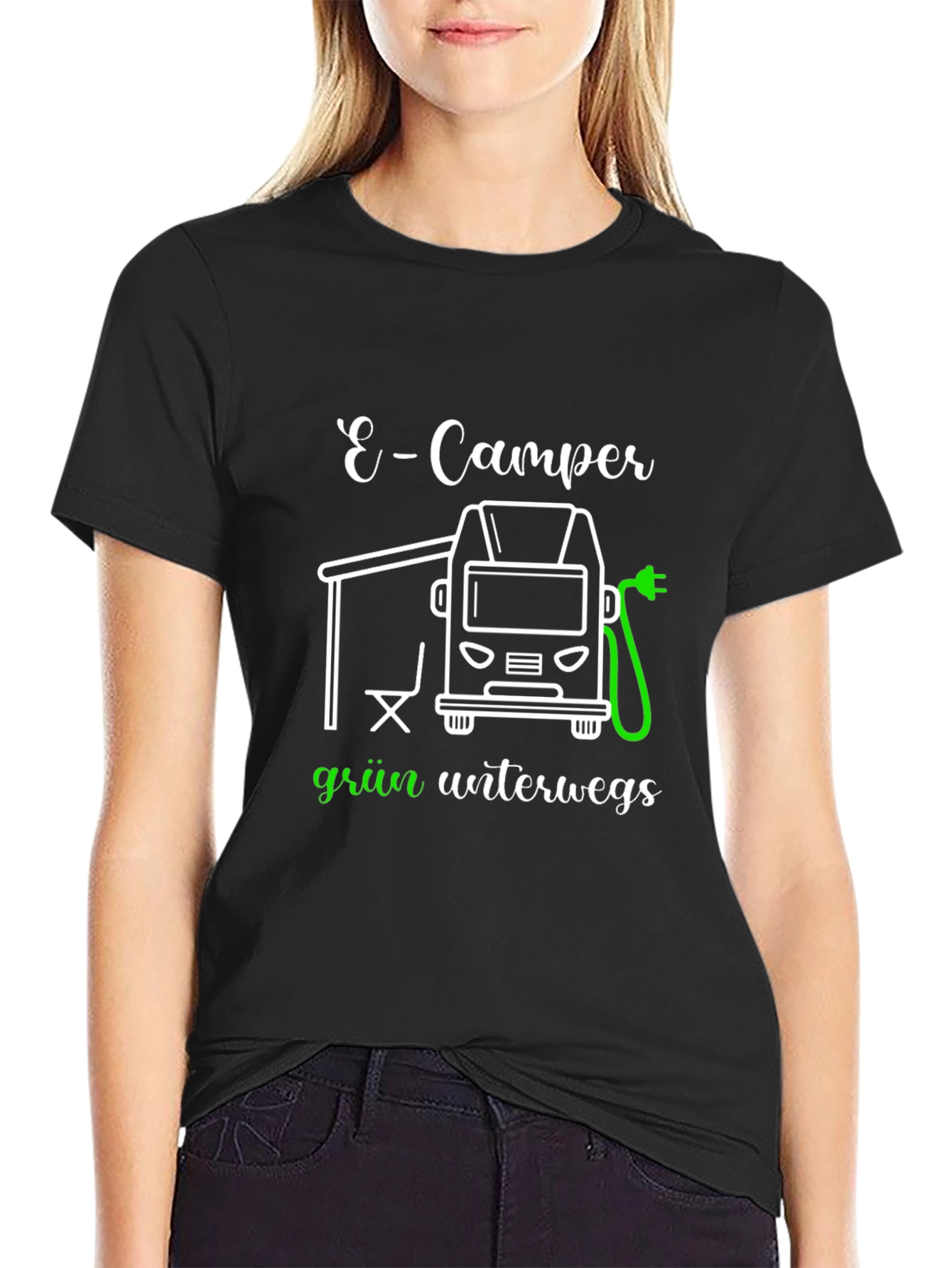 E-Camper Green T-Shirt: Electric Vehicle Adventure