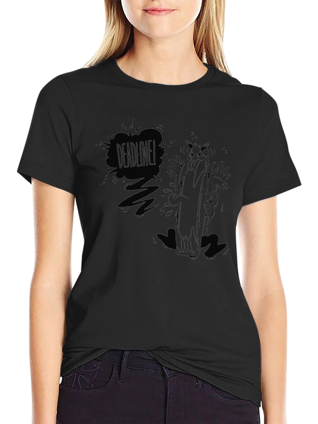 Deadline Cartoon Graphic Black T-Shirt